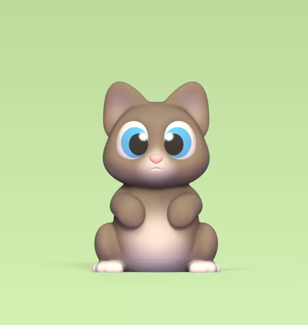 Sitting Cat Big Eyes 3D print model_0