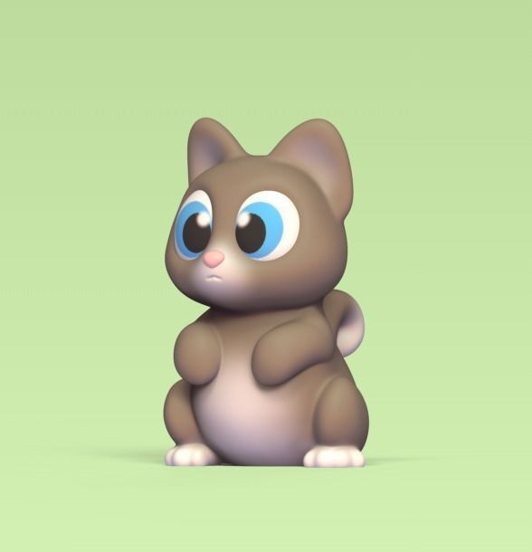 Sitting Cat Big Eyes 3D print model_1