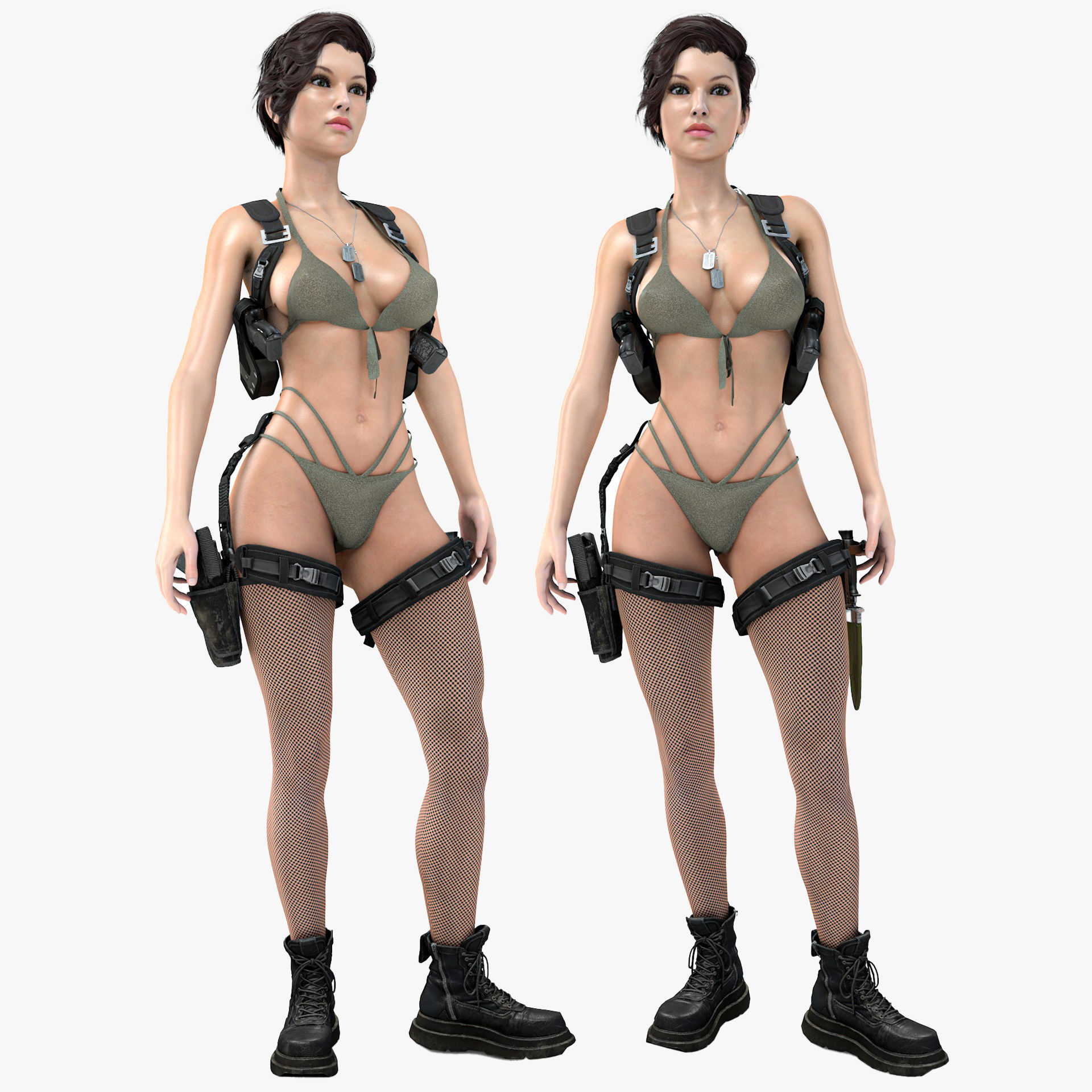 Female Soldier Army Girl Character Julia Low-poly 3D model_5