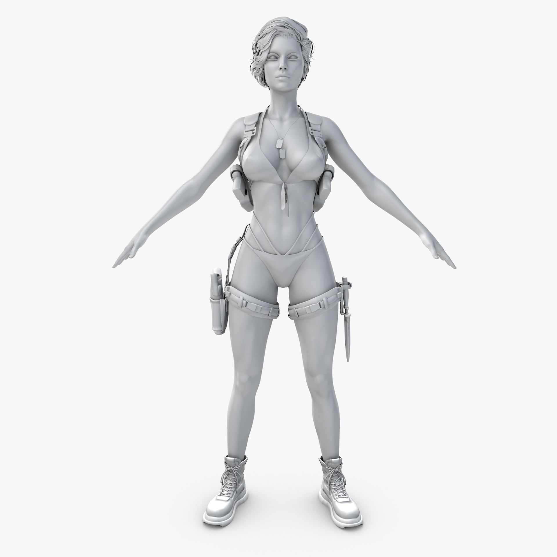 Female Soldier Army Girl Character Julia Low-poly 3D model_13
