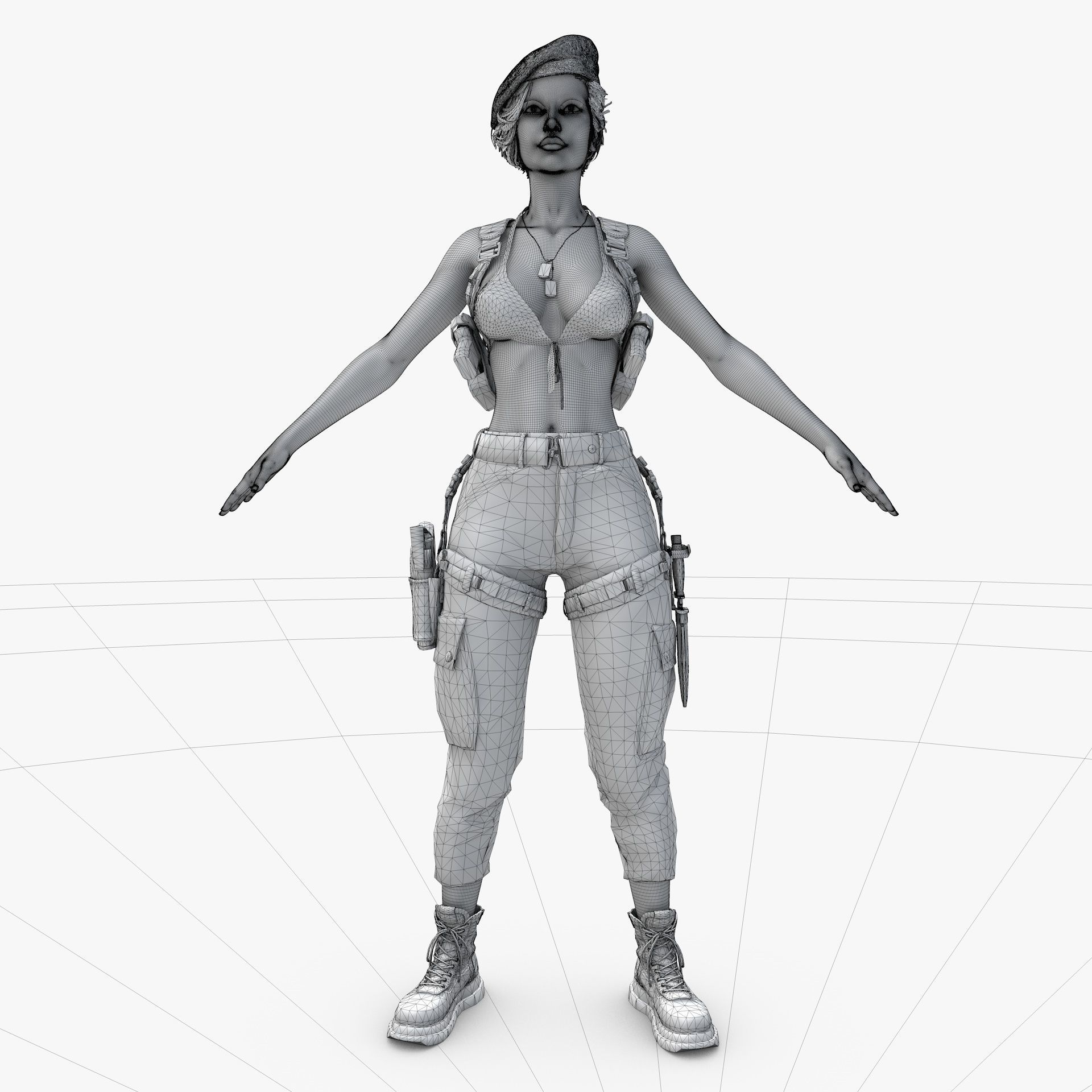Female Soldier Army Girl Character Julia Low-poly 3D model_25