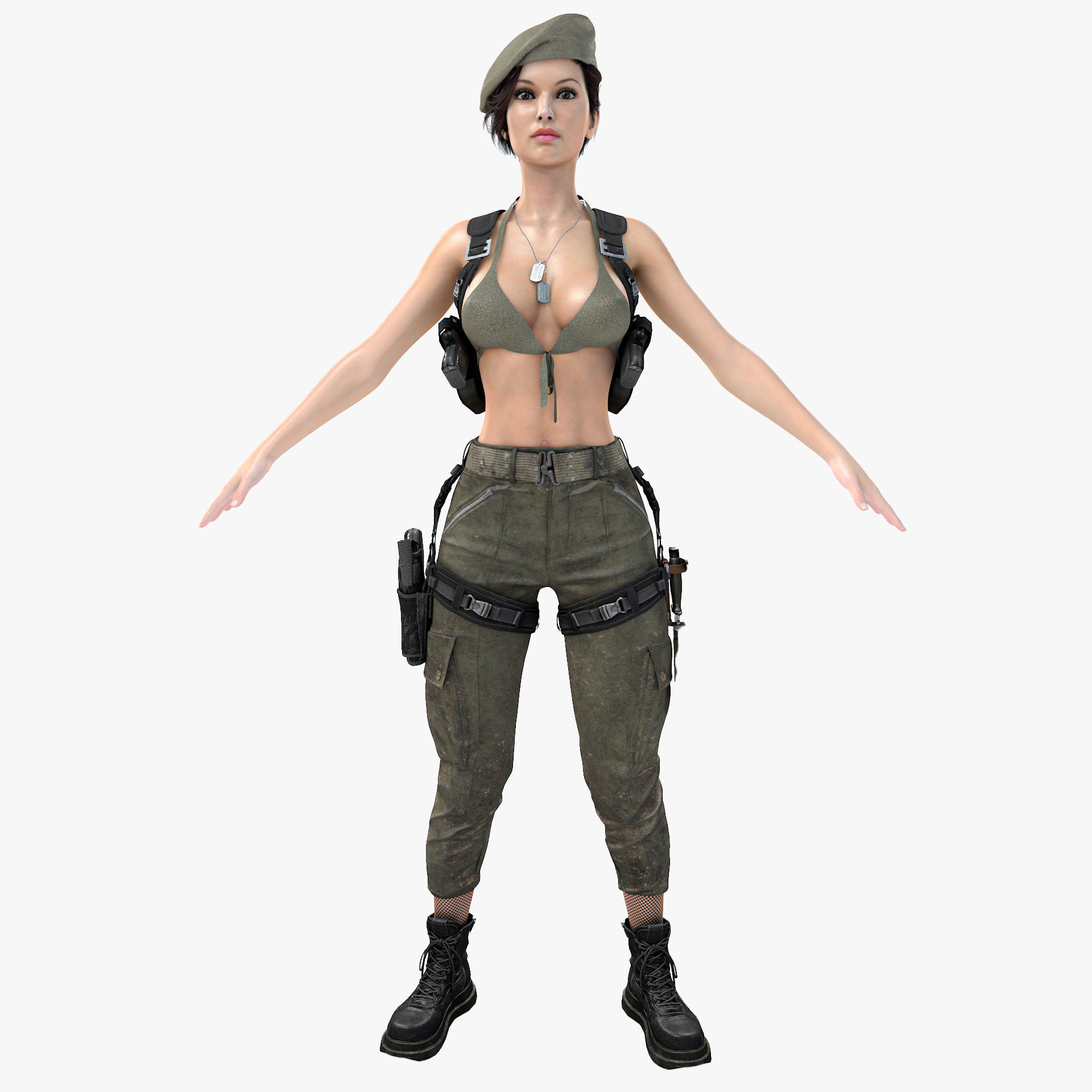 Female Soldier Army Girl Character Julia Low-poly 3D model_19