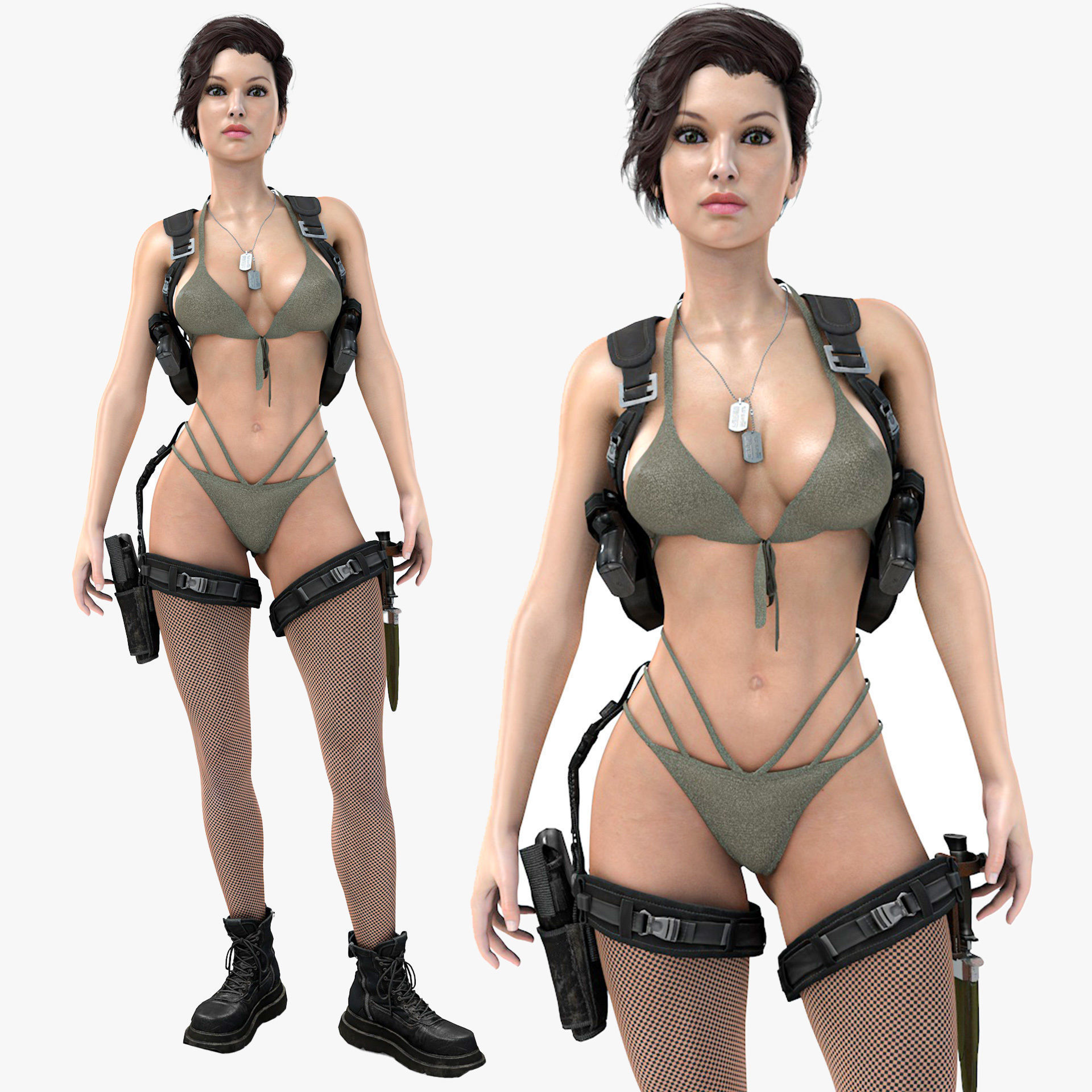 Female Soldier Army Girl Character Julia Low-poly 3D model_6