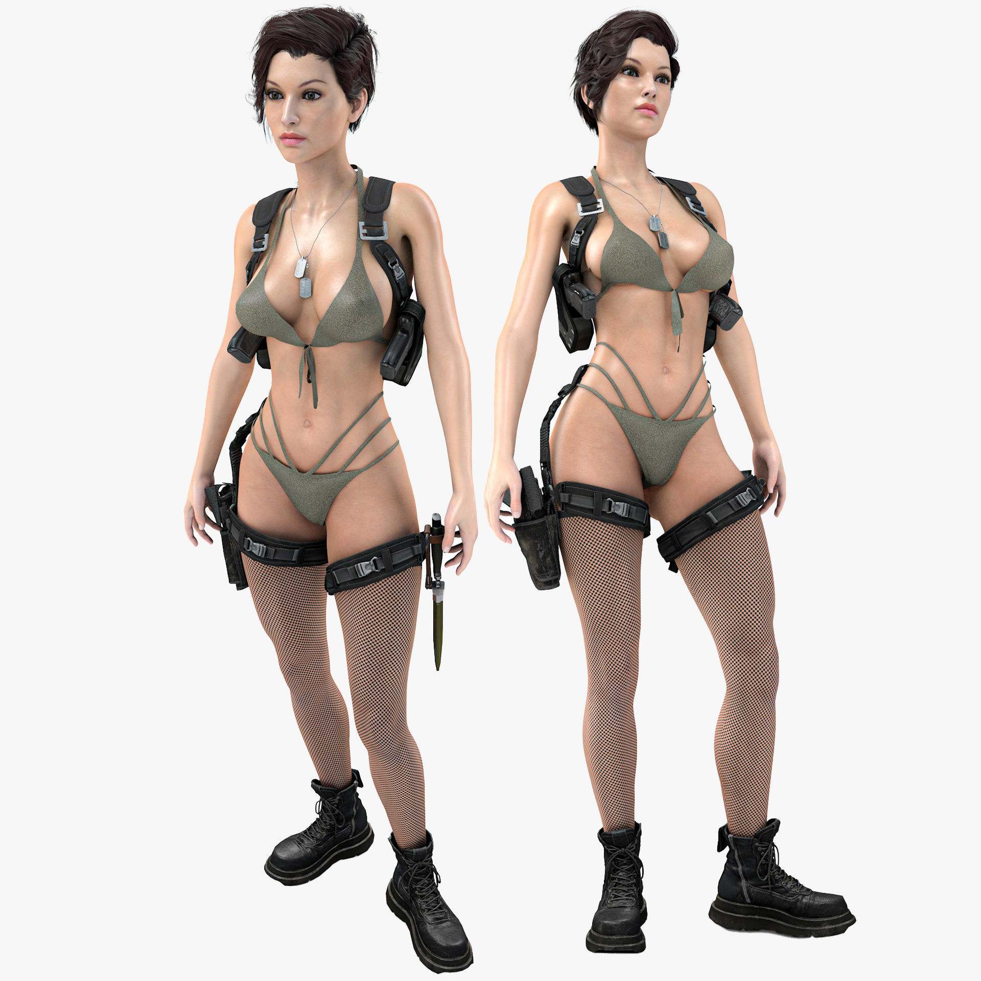 Female Soldier Army Girl Character Julia Low-poly 3D model_8