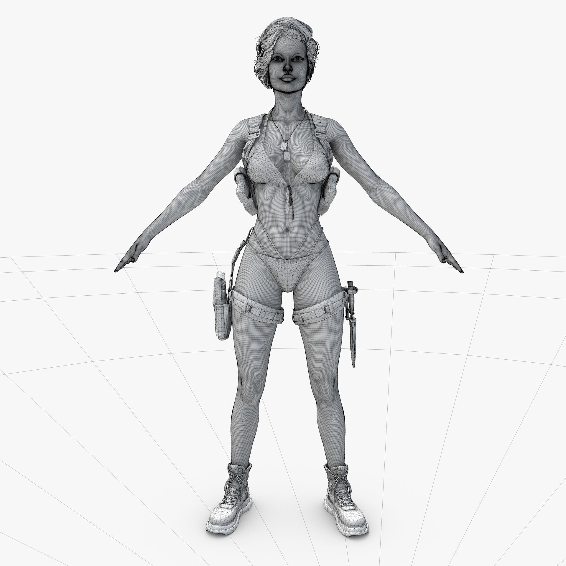 Female Soldier Army Girl Character Julia Low-poly 3D model_15