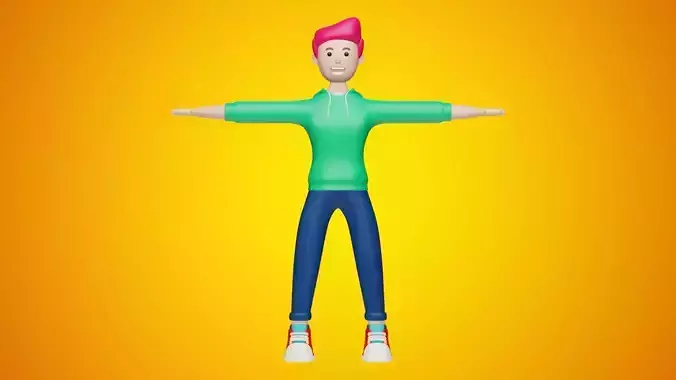 Man Wear Hoody and Sneakers 3D Cartoon Character Style 3D model