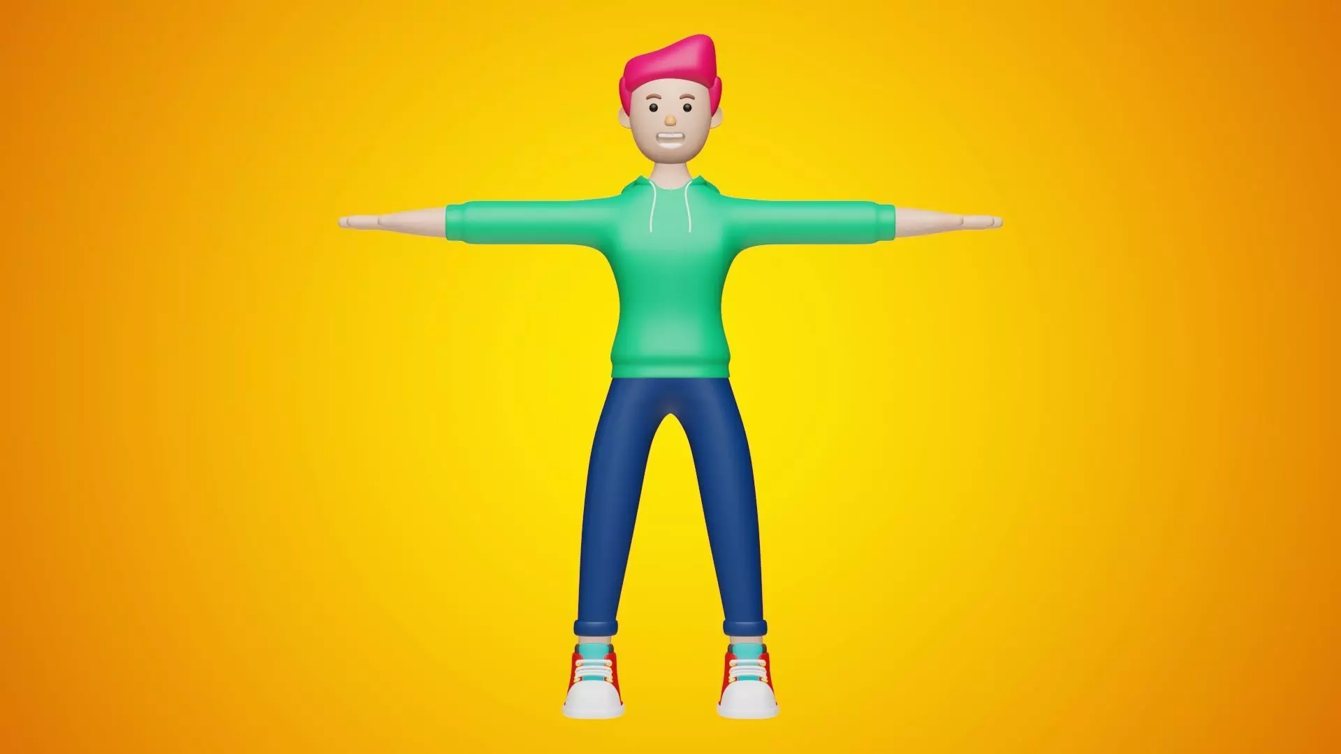 Man Wear Hoody and Sneakers 3D Cartoon Character Style 3D model_0