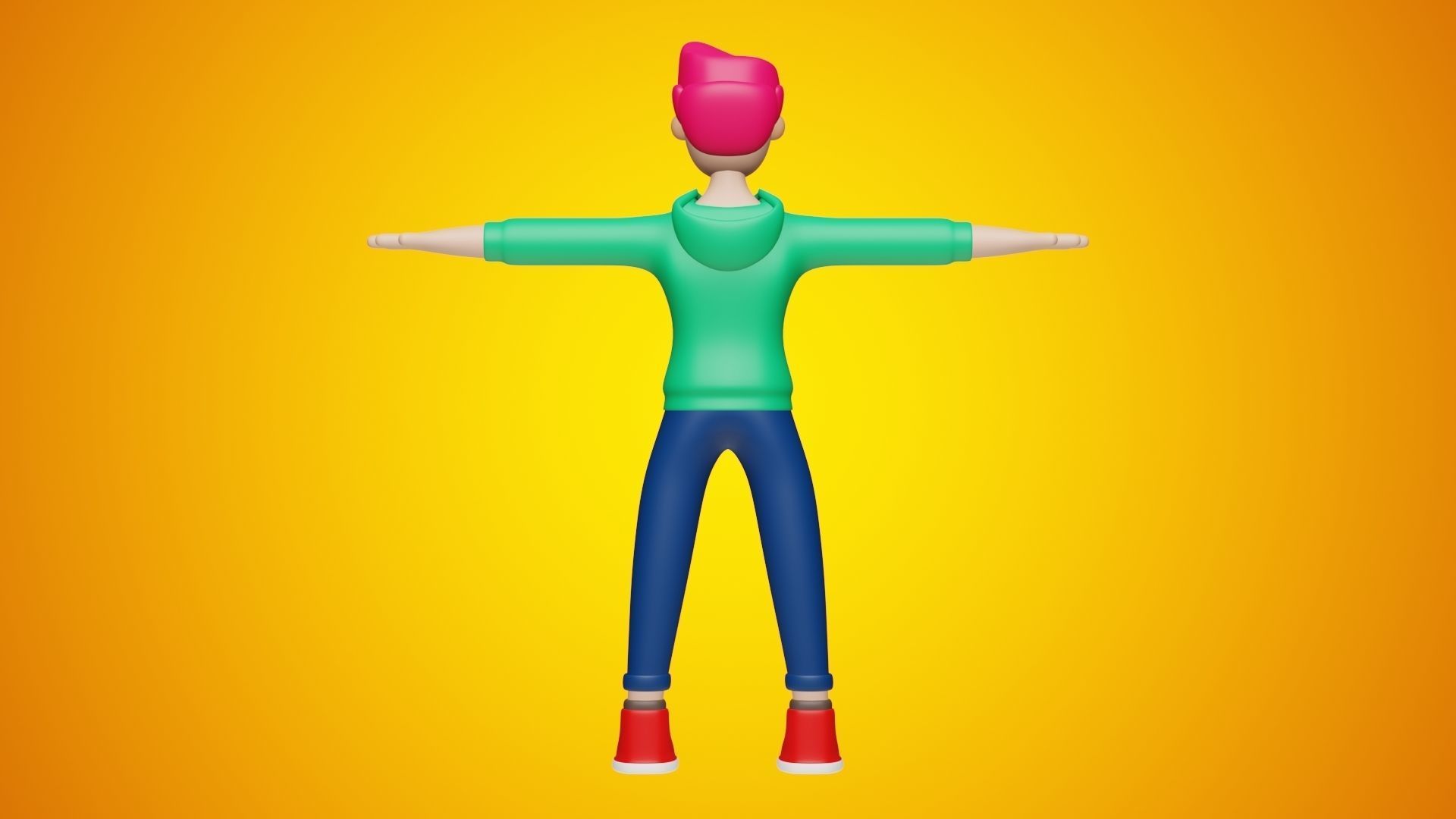 Man Wear Hoody and Sneakers 3D Cartoon Character Style 3D model_2