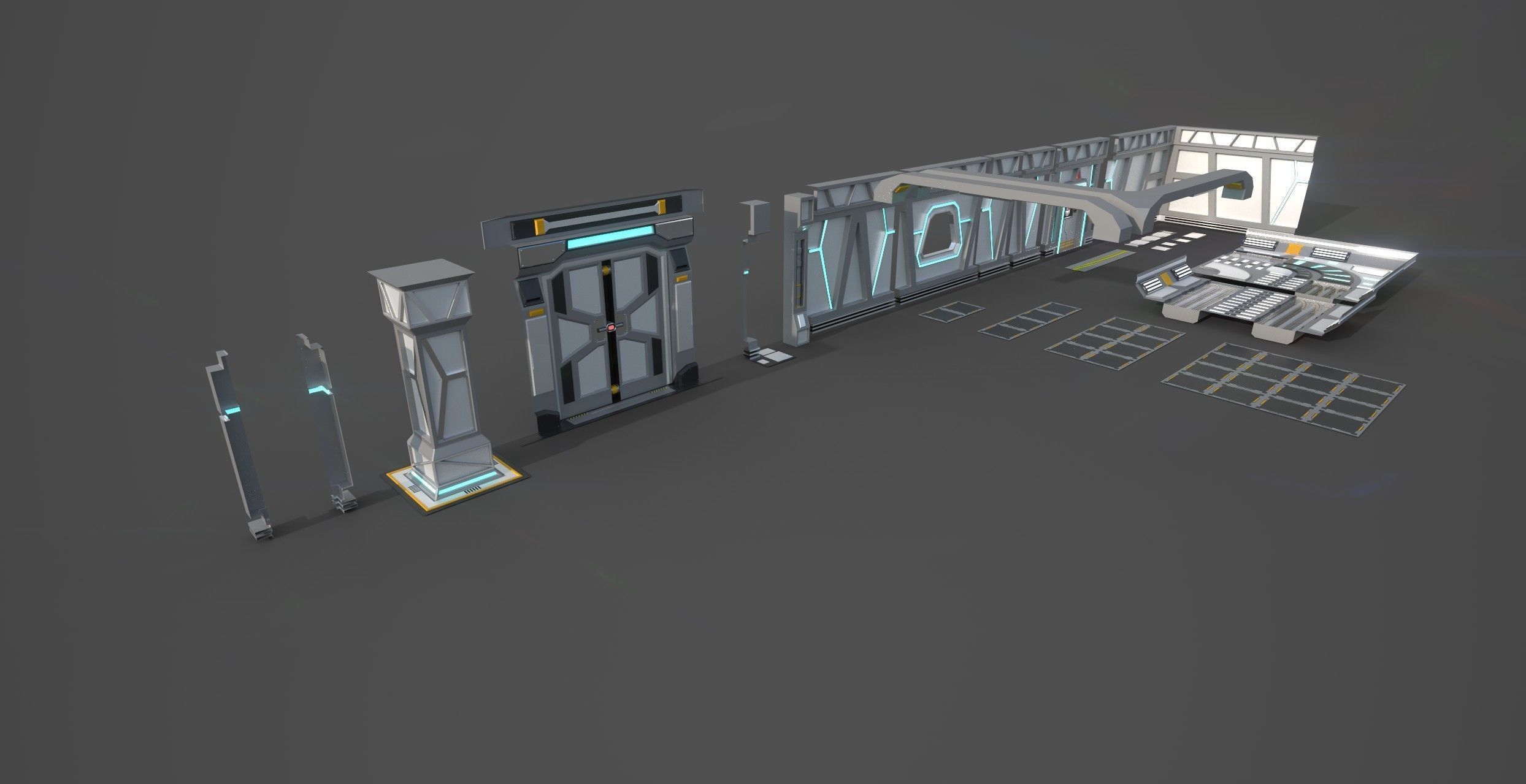 Sci-Fi Modular System Low-poly 3D model_6
