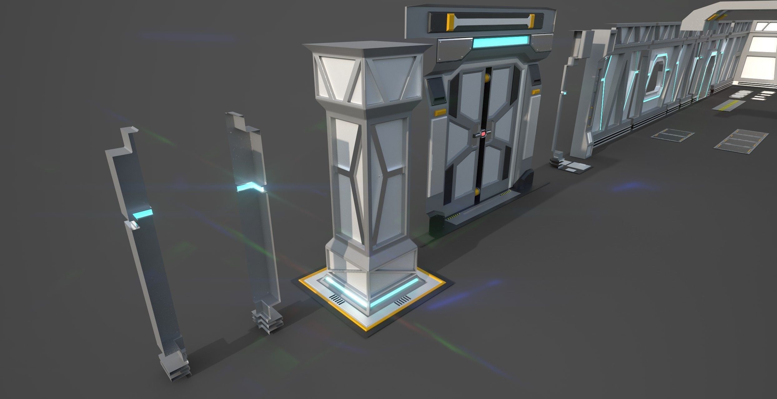 Sci-Fi Modular System Low-poly 3D model_7