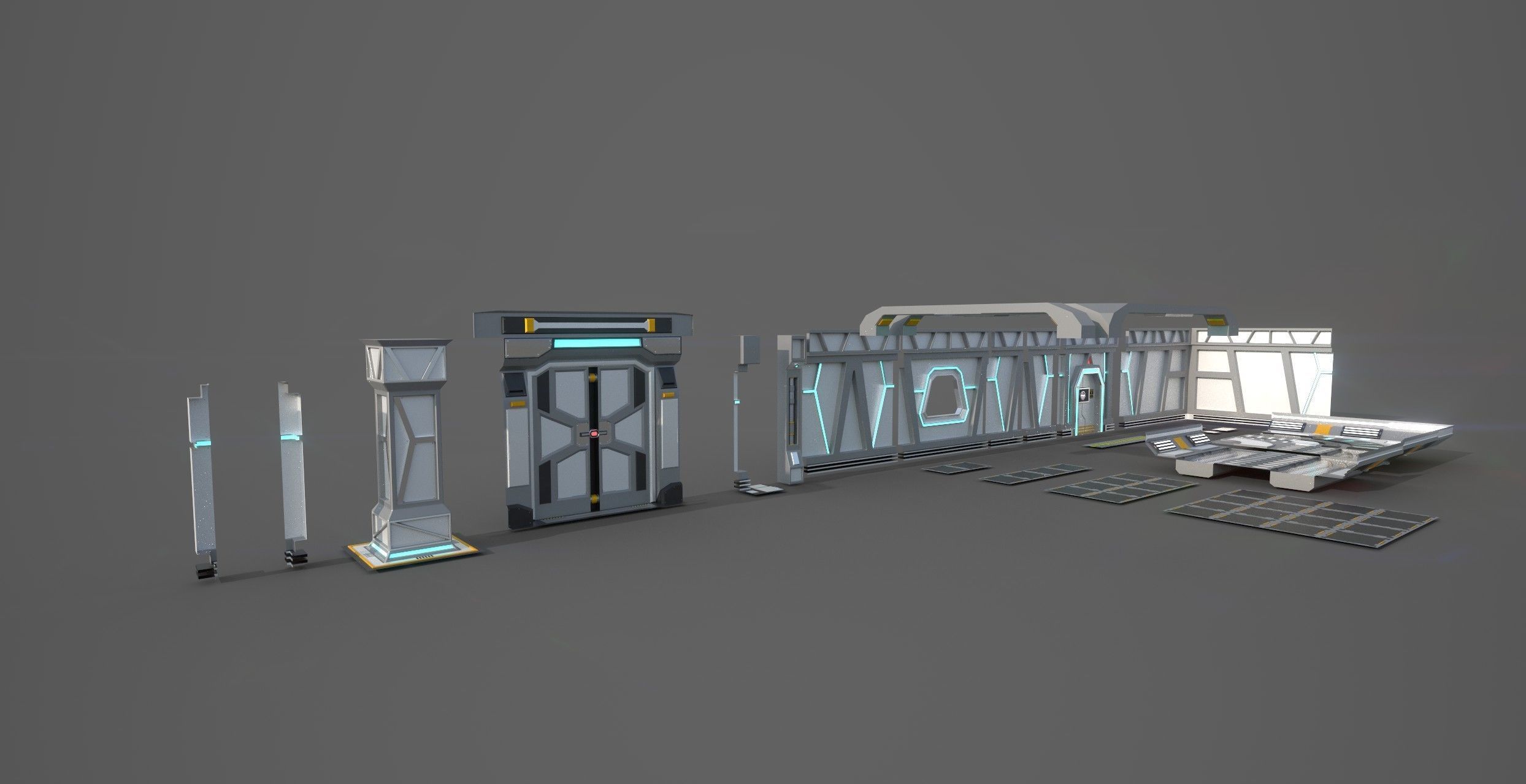 Sci-Fi Modular System Low-poly 3D model_4
