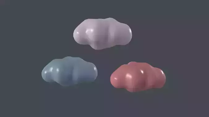 Clouds 3D Model three different colored popcorns Low-poly 3D model