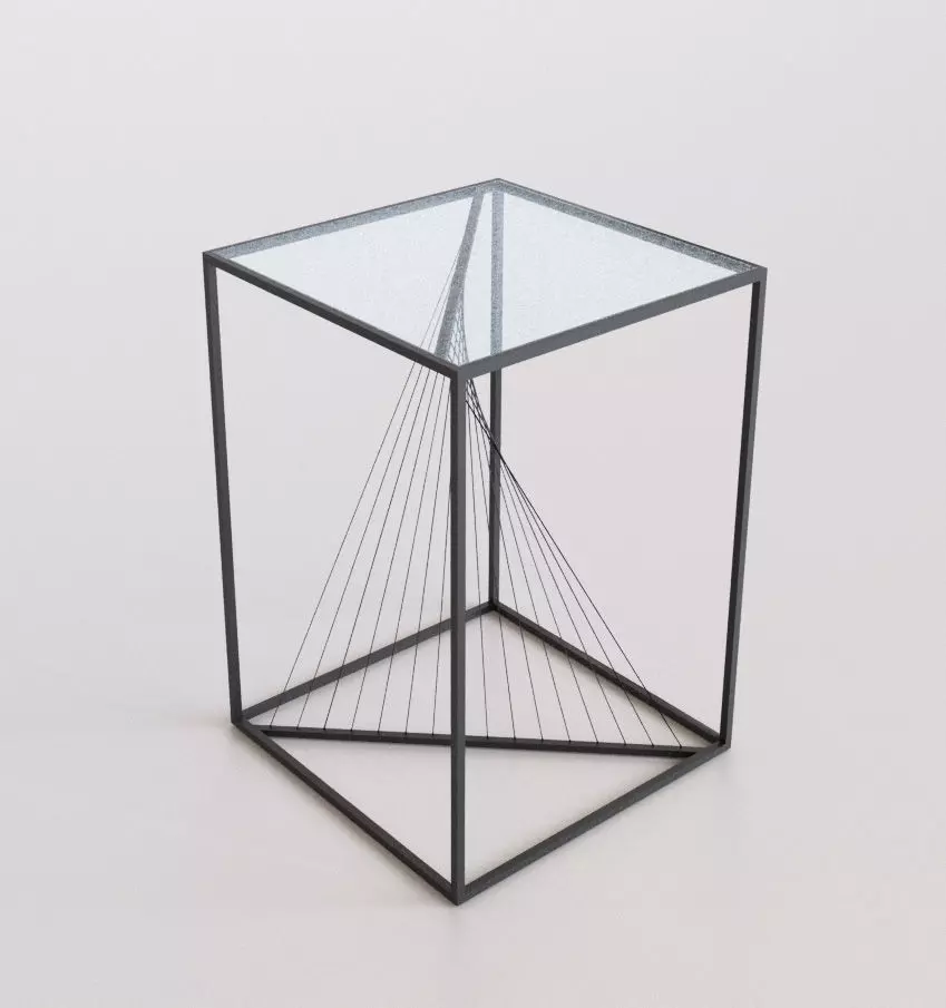 Metal coffee table with glass 3D model_0