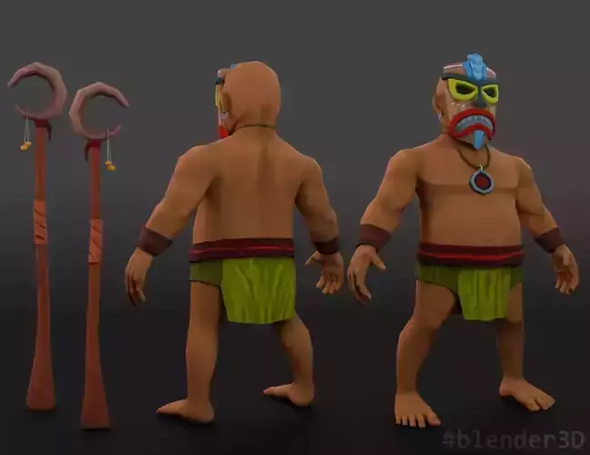 Tiki Shaman  - Low Poly Game Ready Character Model
