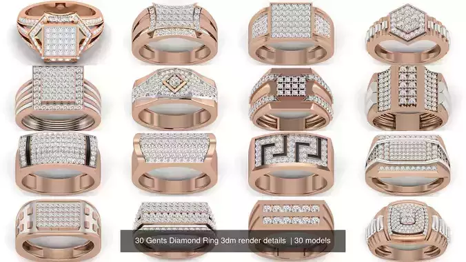 30 Gents Diamond Ring 3dm render details 