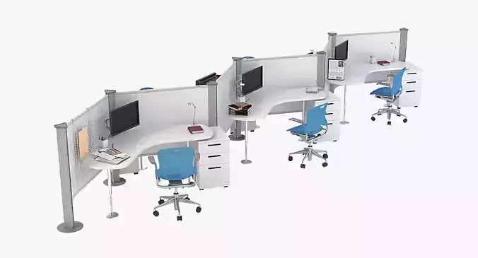 Herman Miller Resolve System with Office Accessories Set 02 3D model