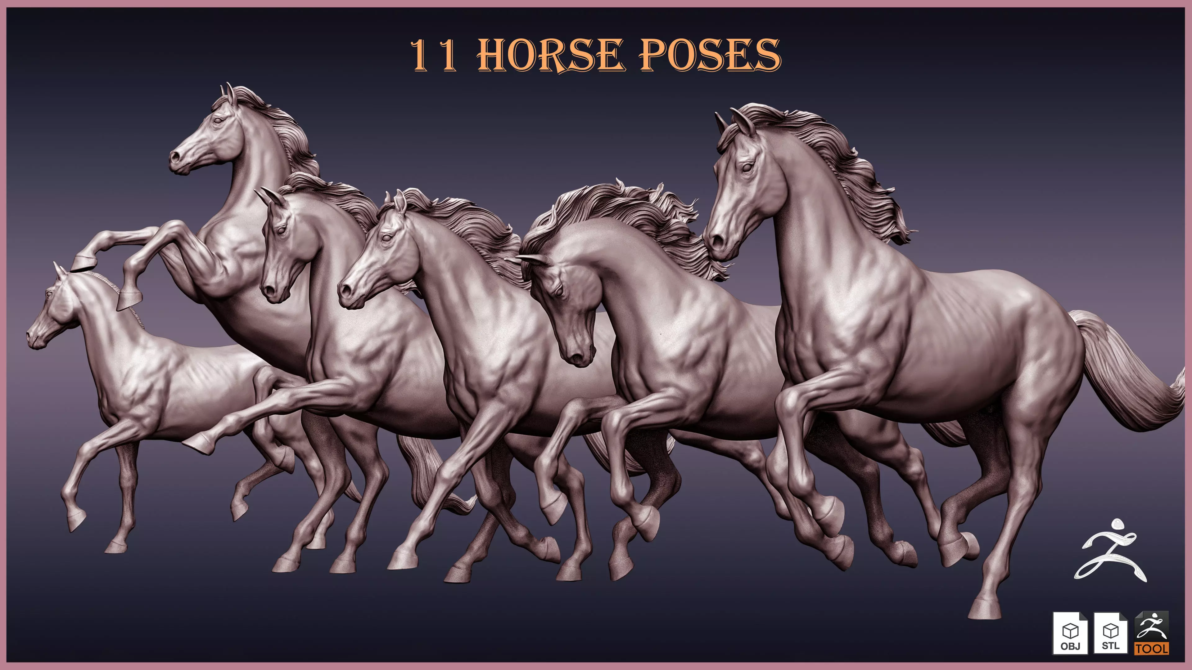 11 Horse poses 3D model_0