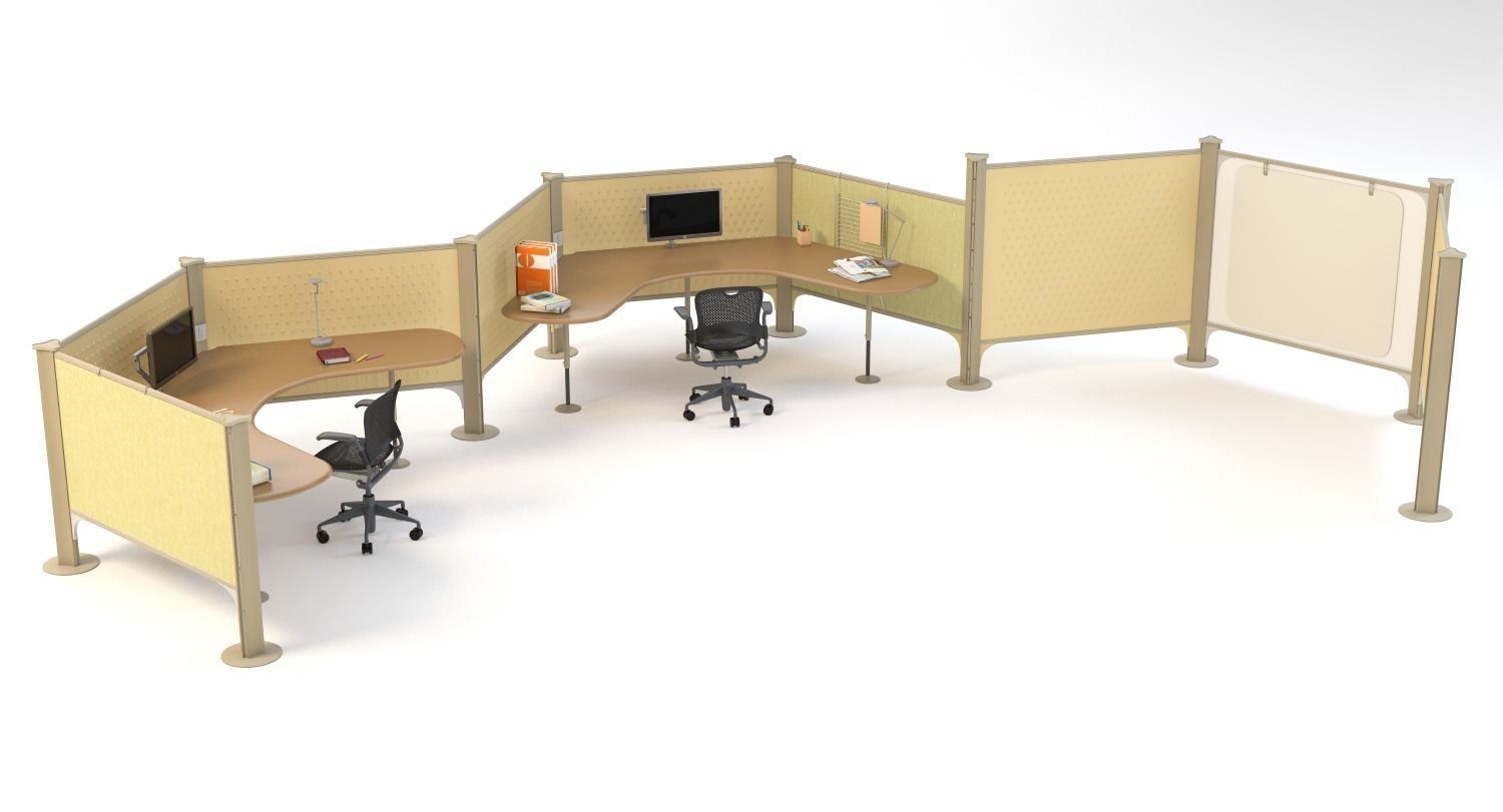 Herman Miller Resolve System with Office Accessories Set 06 3D model_1