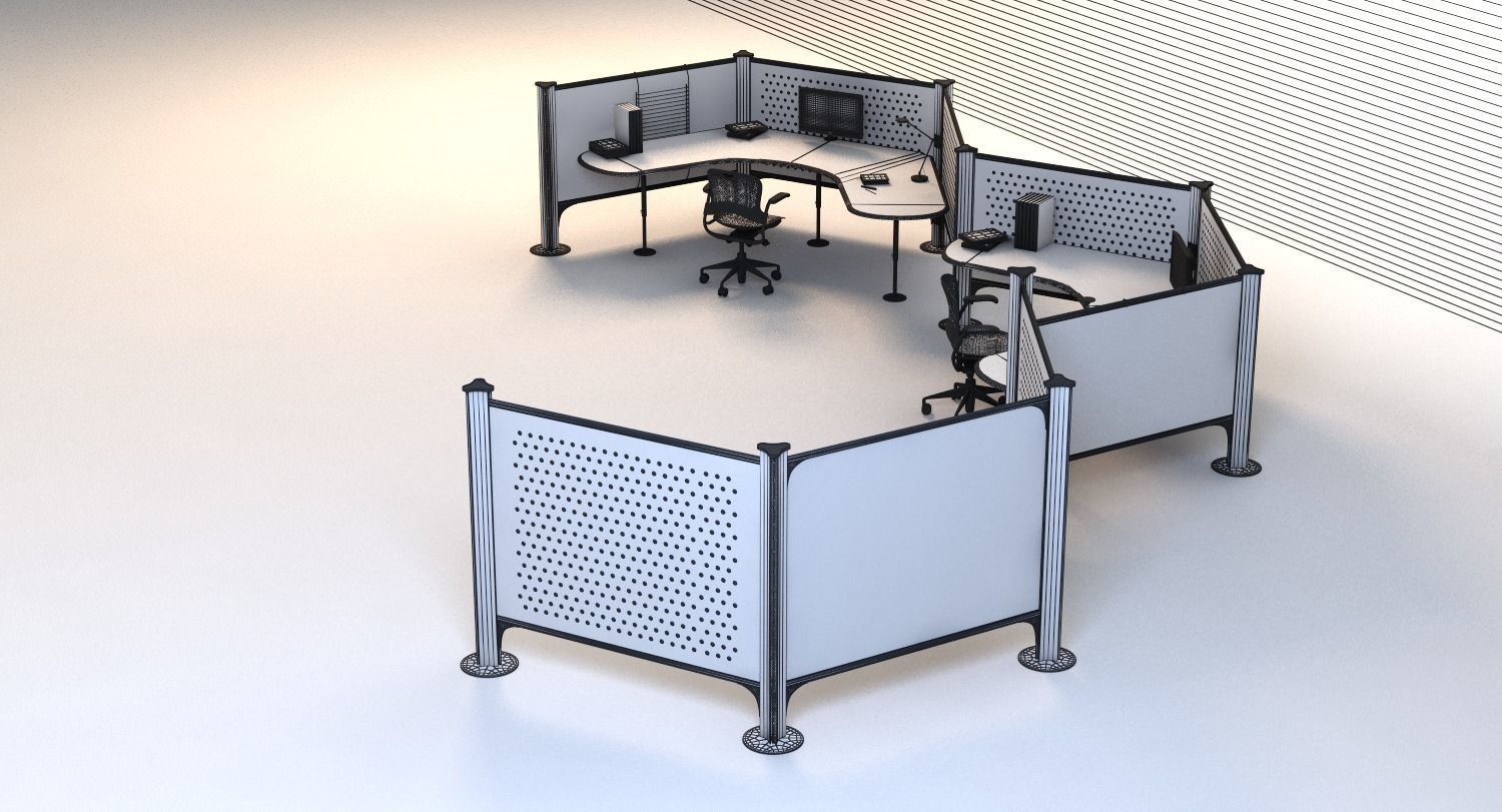 Herman Miller Resolve System with Office Accessories Set 06 3D model_9