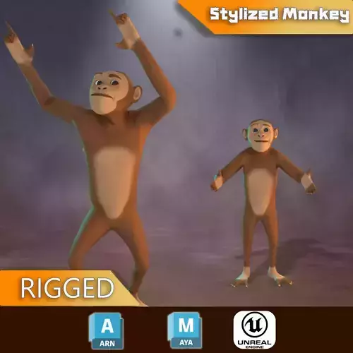 Stylized Monkey Rigged Low-poly 3D model