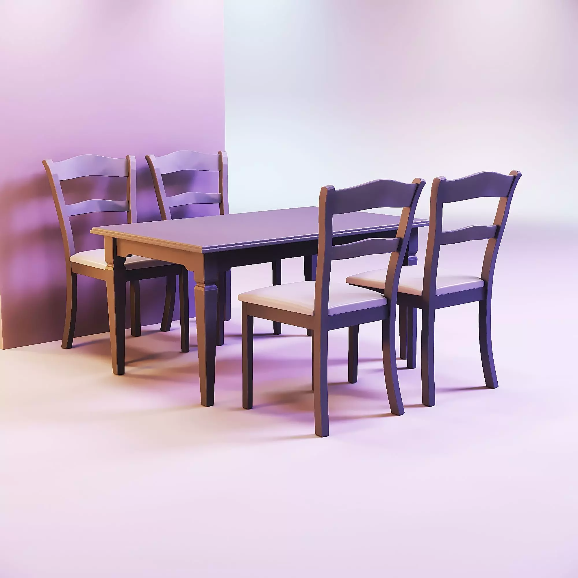 Farmhouse dining table and chairs 3D print model