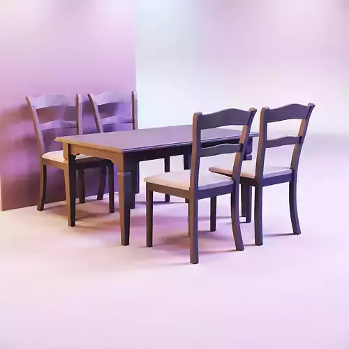 Farmhouse dining table and chairs 3D print model