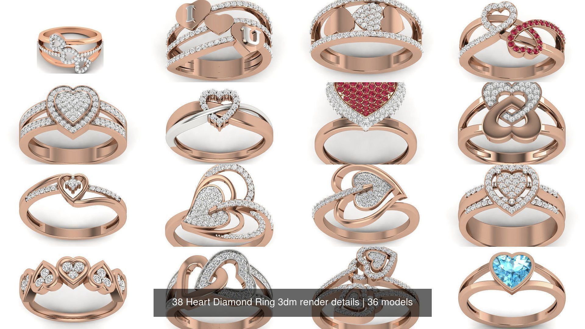 38 Heart Diamond Ring 3dm render details 3D Model Collection_1