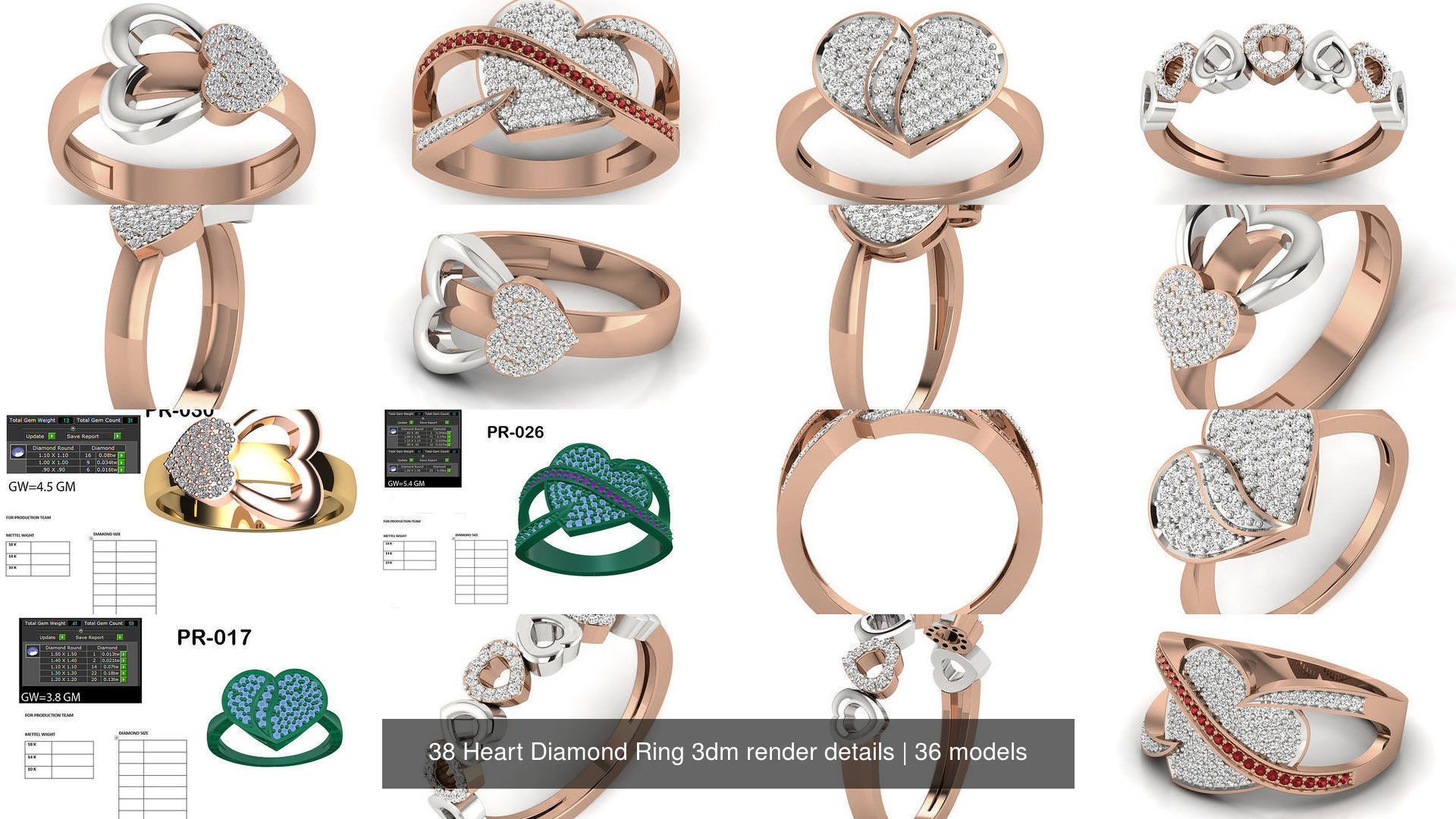 38 Heart Diamond Ring 3dm render details 3D Model Collection_2