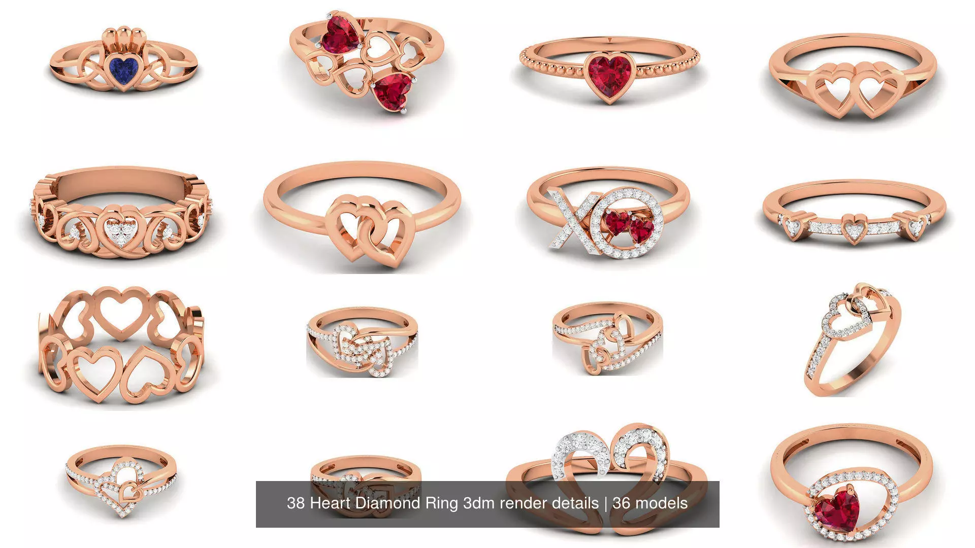 38 Heart Diamond Ring 3dm render details 3D Model Collection_0