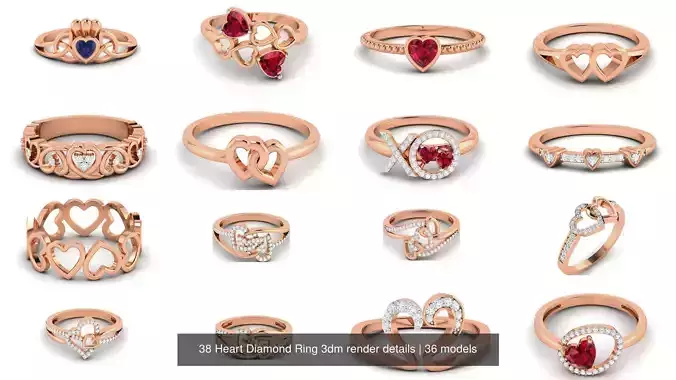 38 Heart Diamond Ring 3dm render details 3D Model Collection