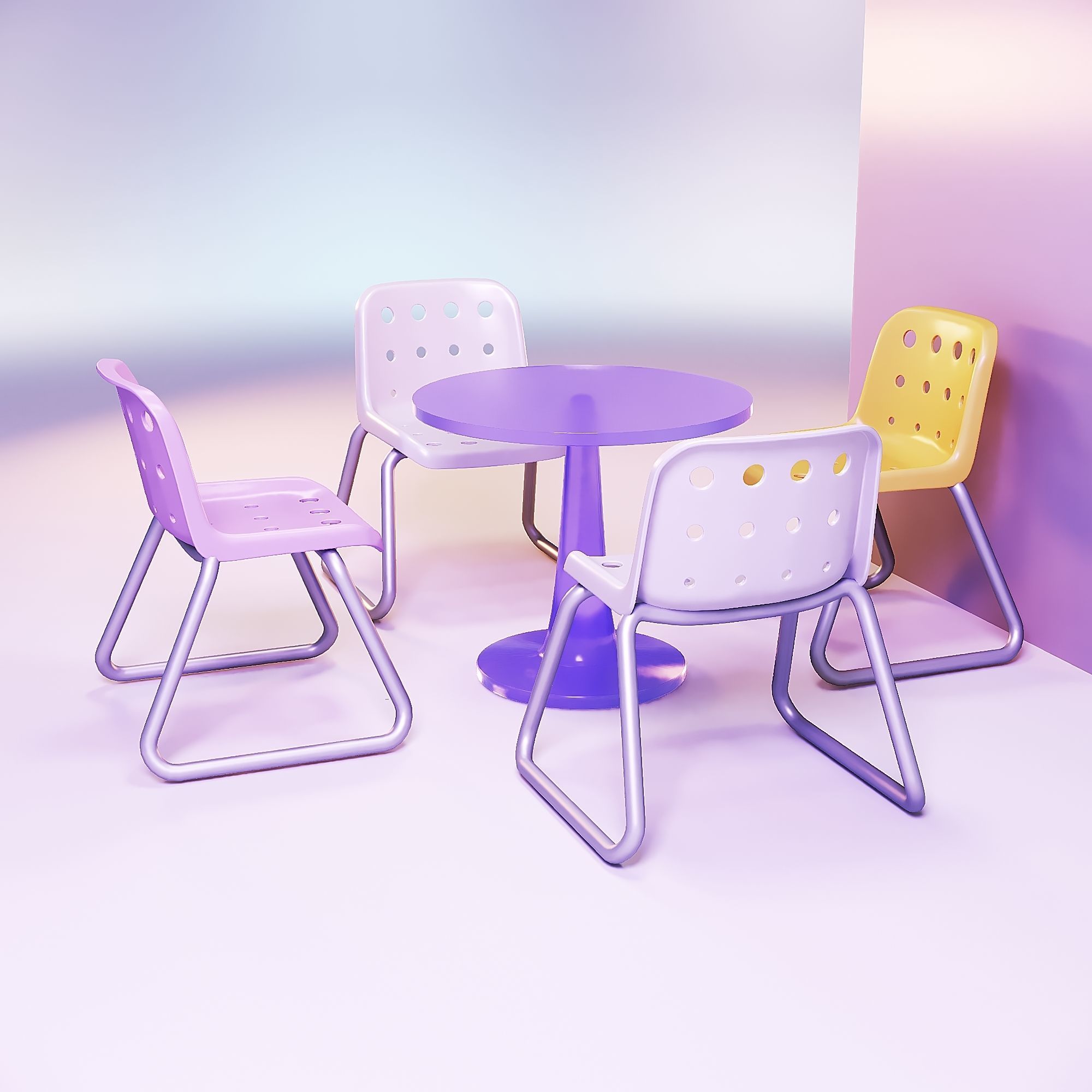 Doll table and chair 3D print model_1