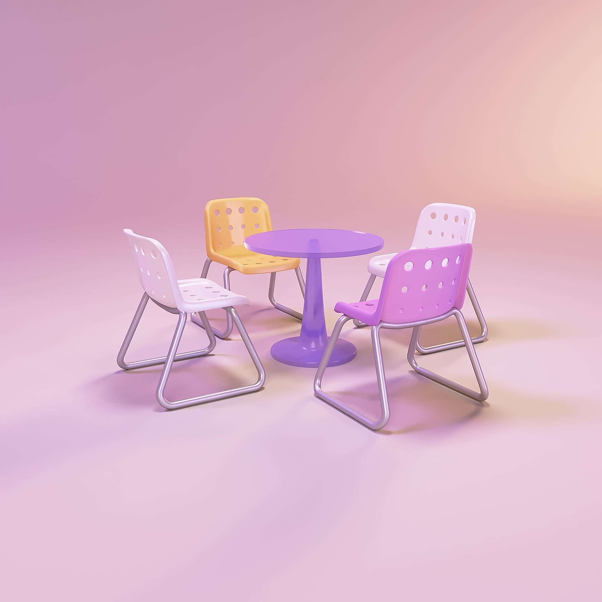 Doll table and chair 3D print model_3