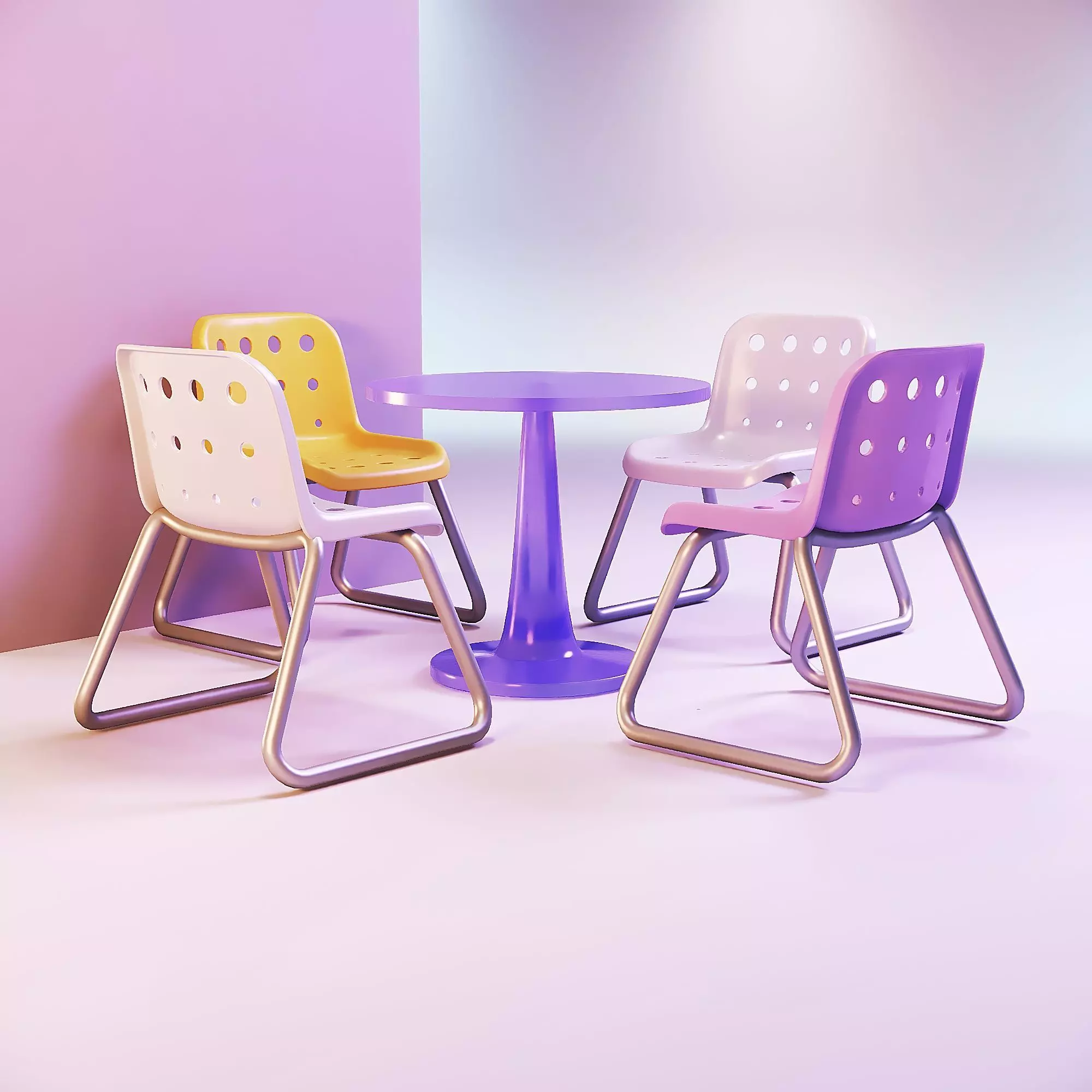 Doll table and chair 3D print model_0