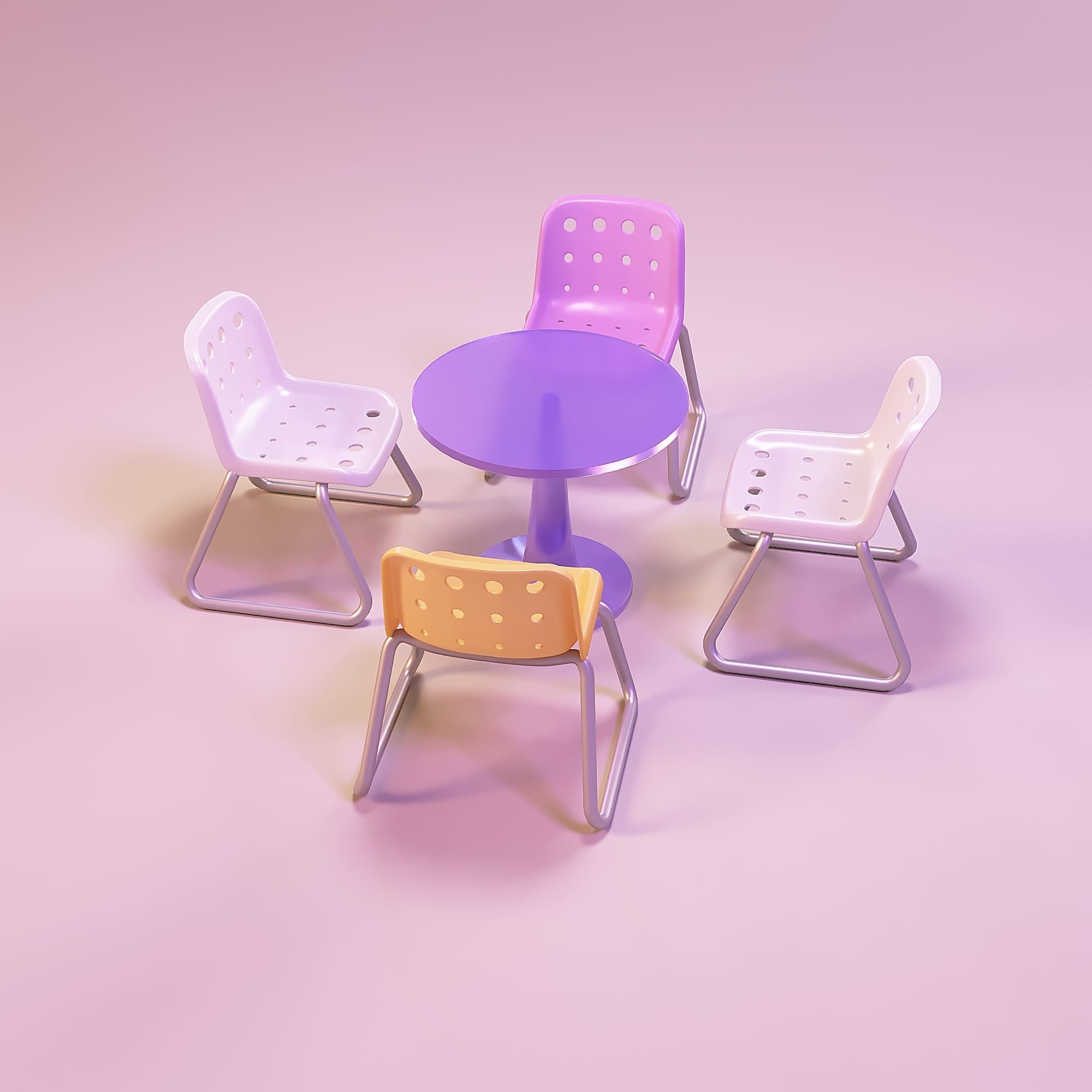 Doll table and chair 3D print model_7