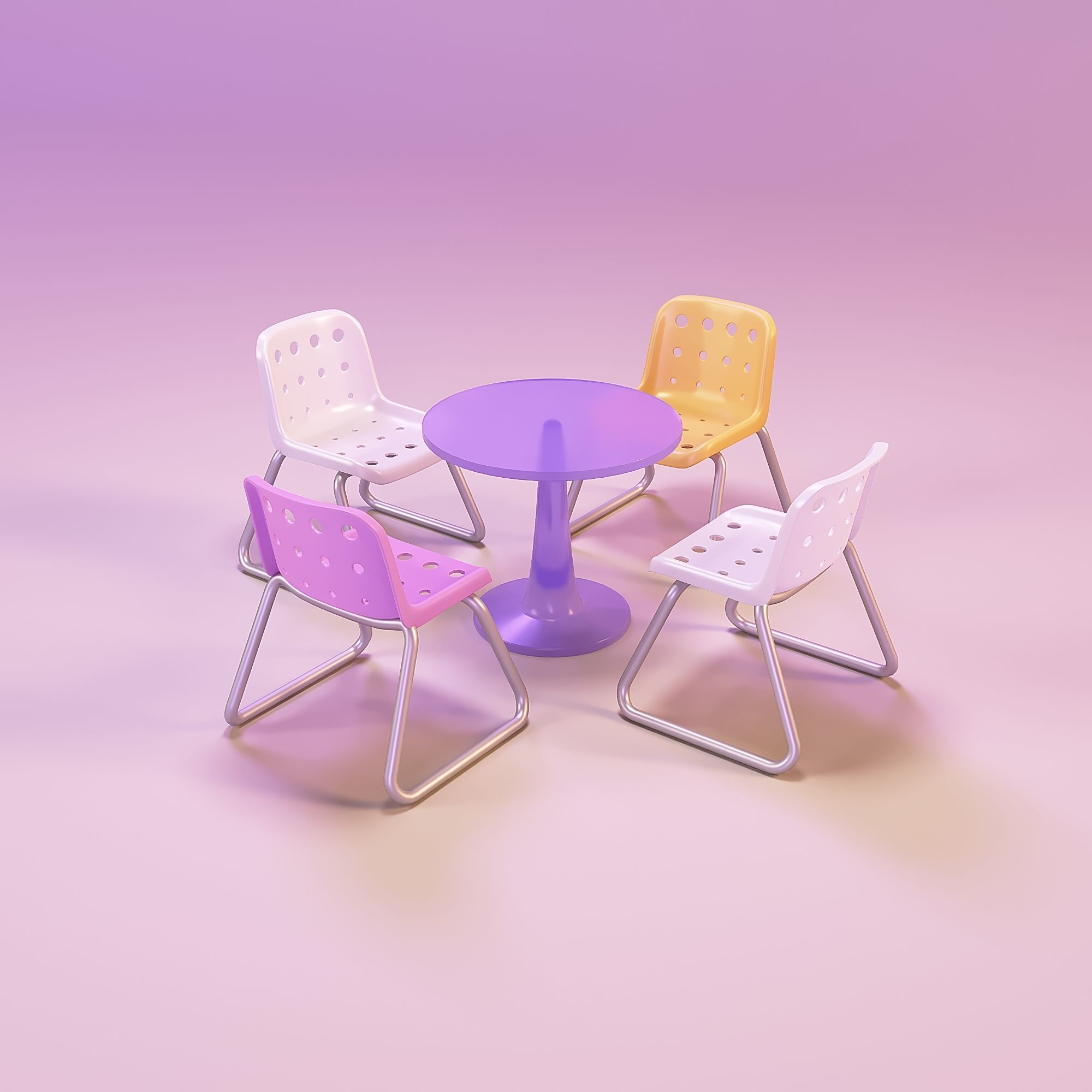 Doll table and chair 3D print model_4