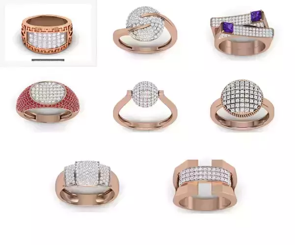 8 Diamond Head Rings 3dm renders details