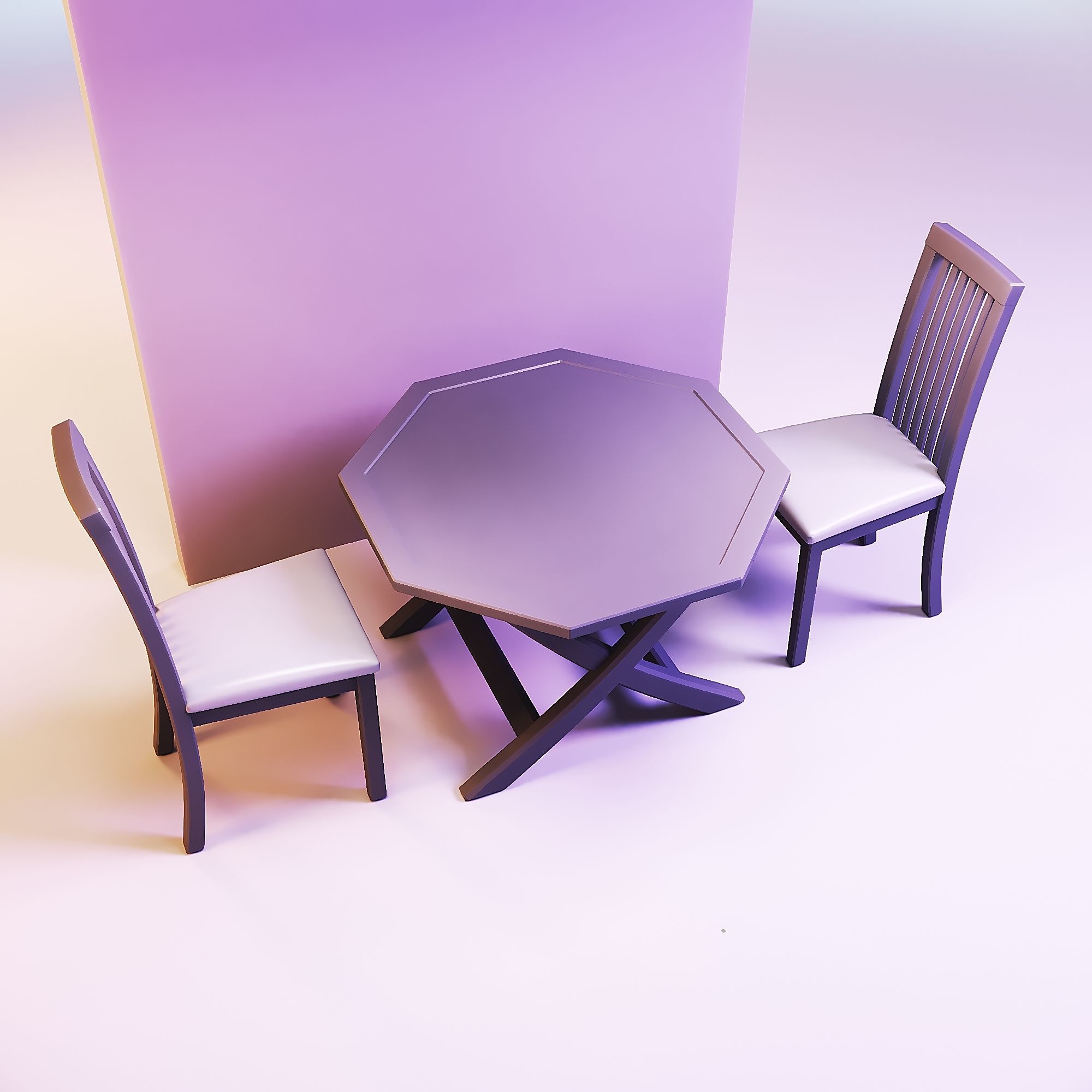 Farmhouse dining table and chairs 3D print model_2