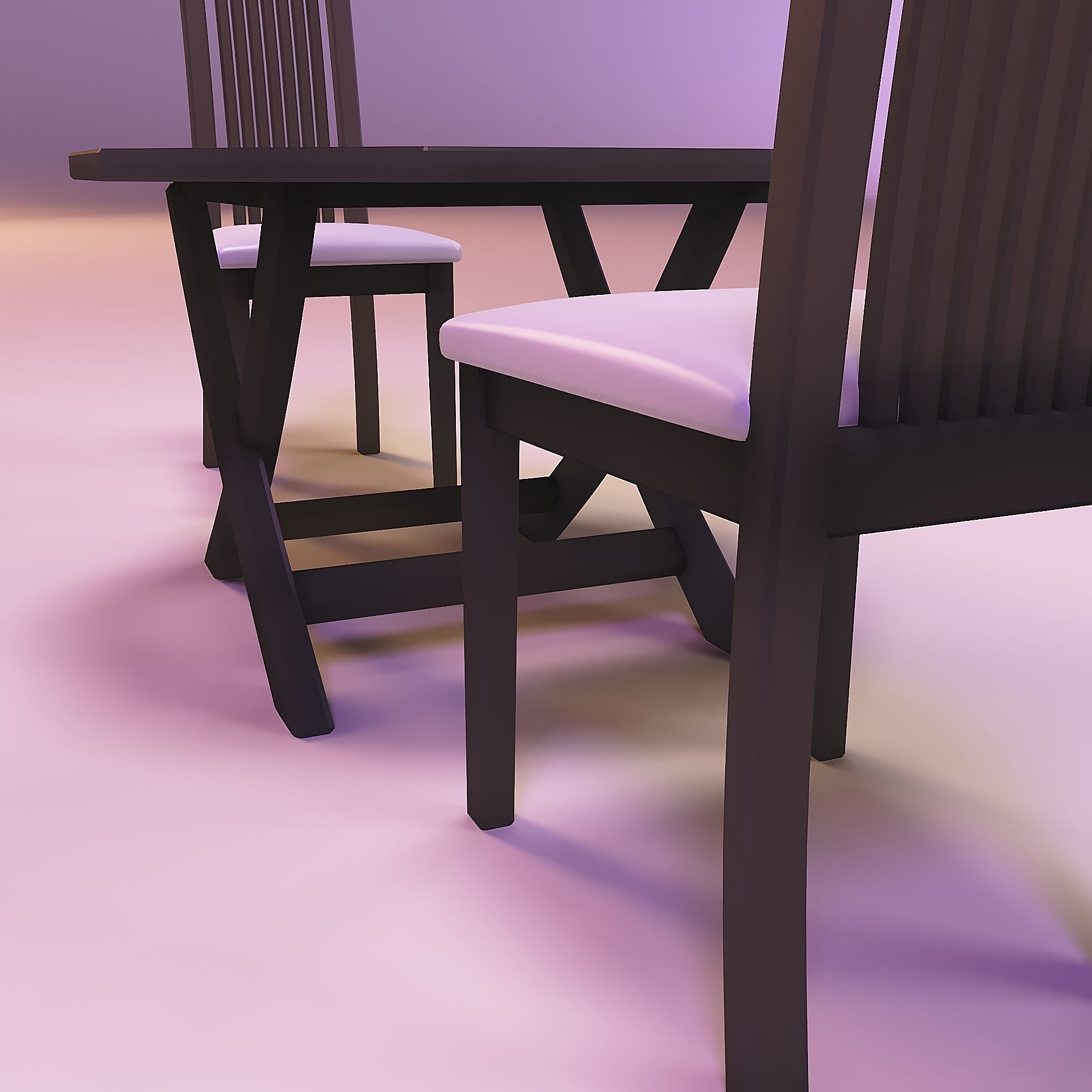 Farmhouse dining table and chairs 3D print model_6