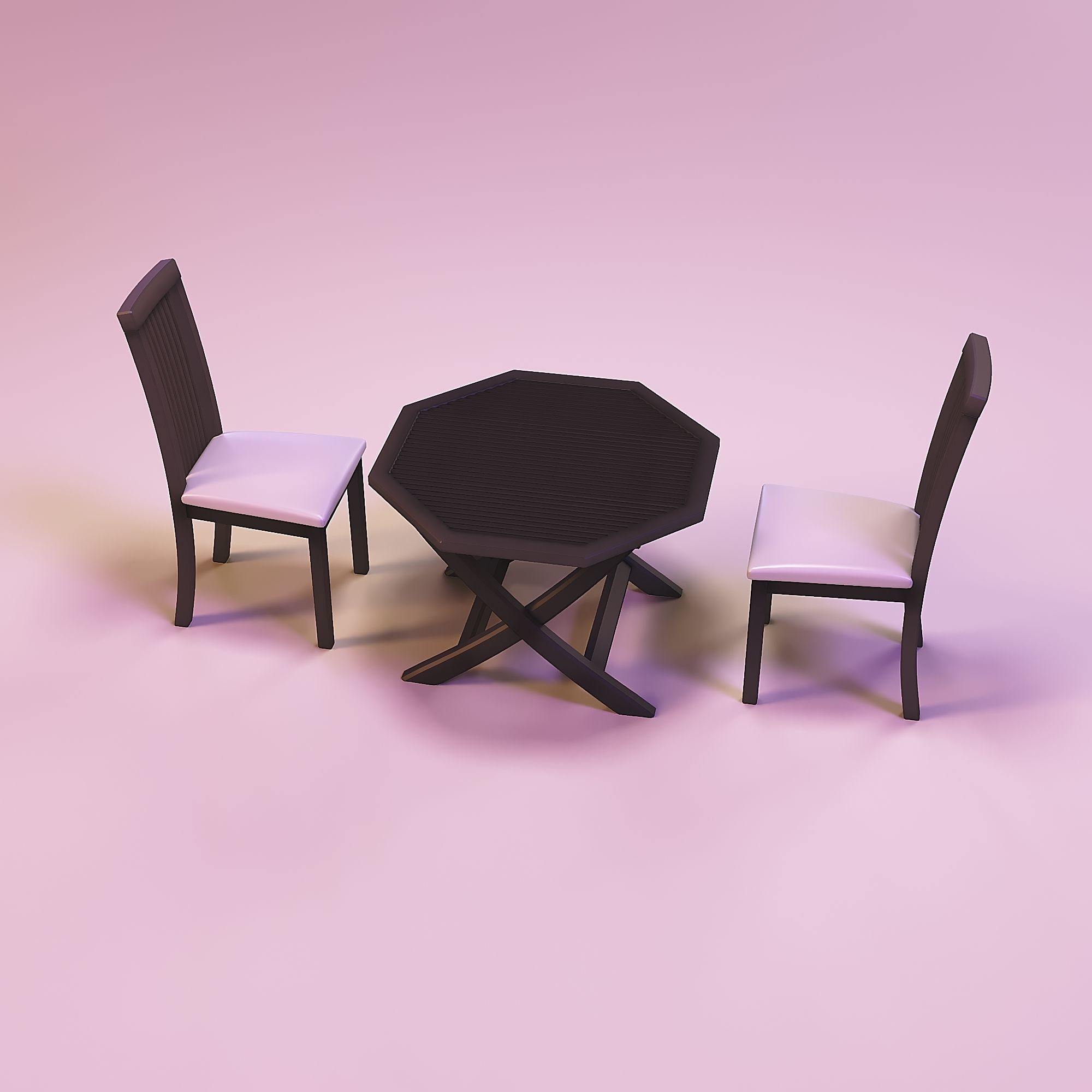 Farmhouse dining table and chairs 3D print model_3