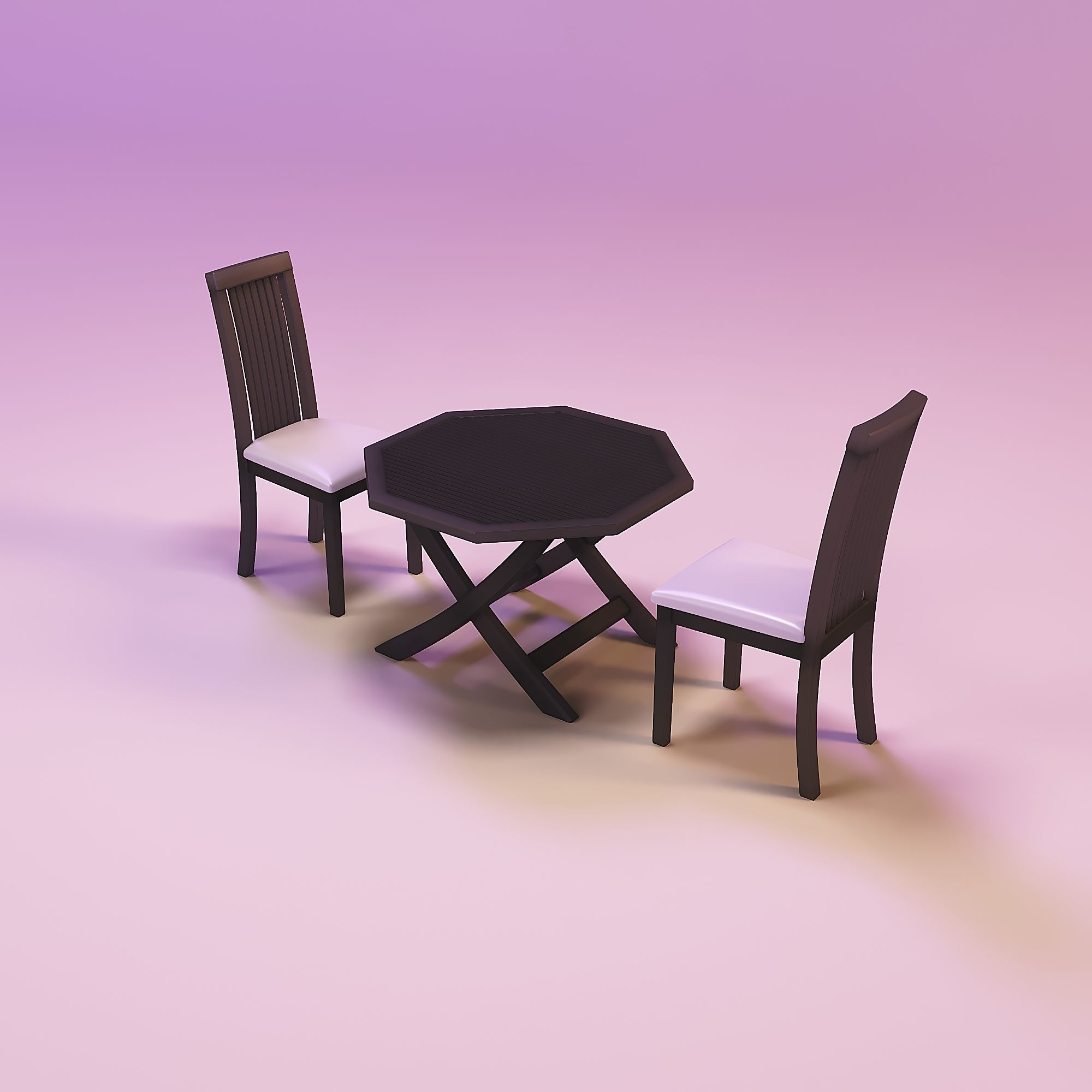 Farmhouse dining table and chairs 3D print model_5