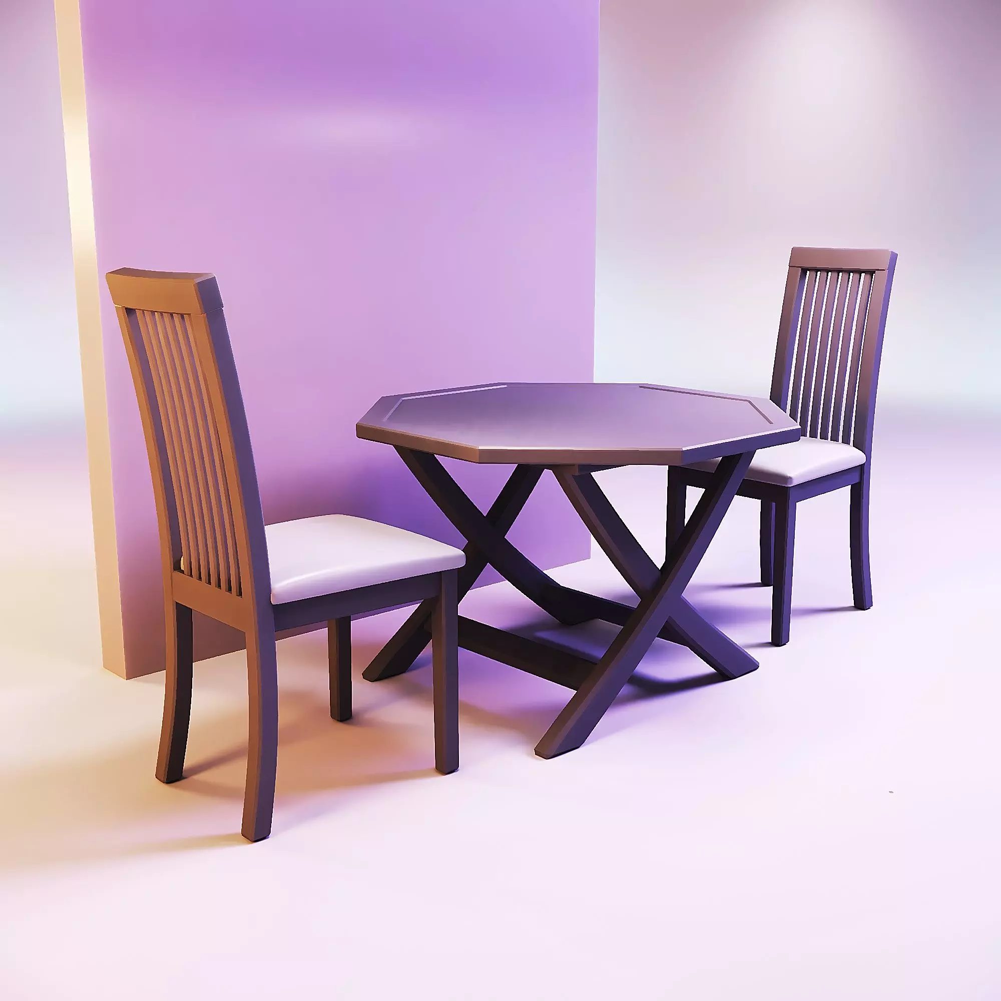 Farmhouse dining table and chairs 3D print model_0