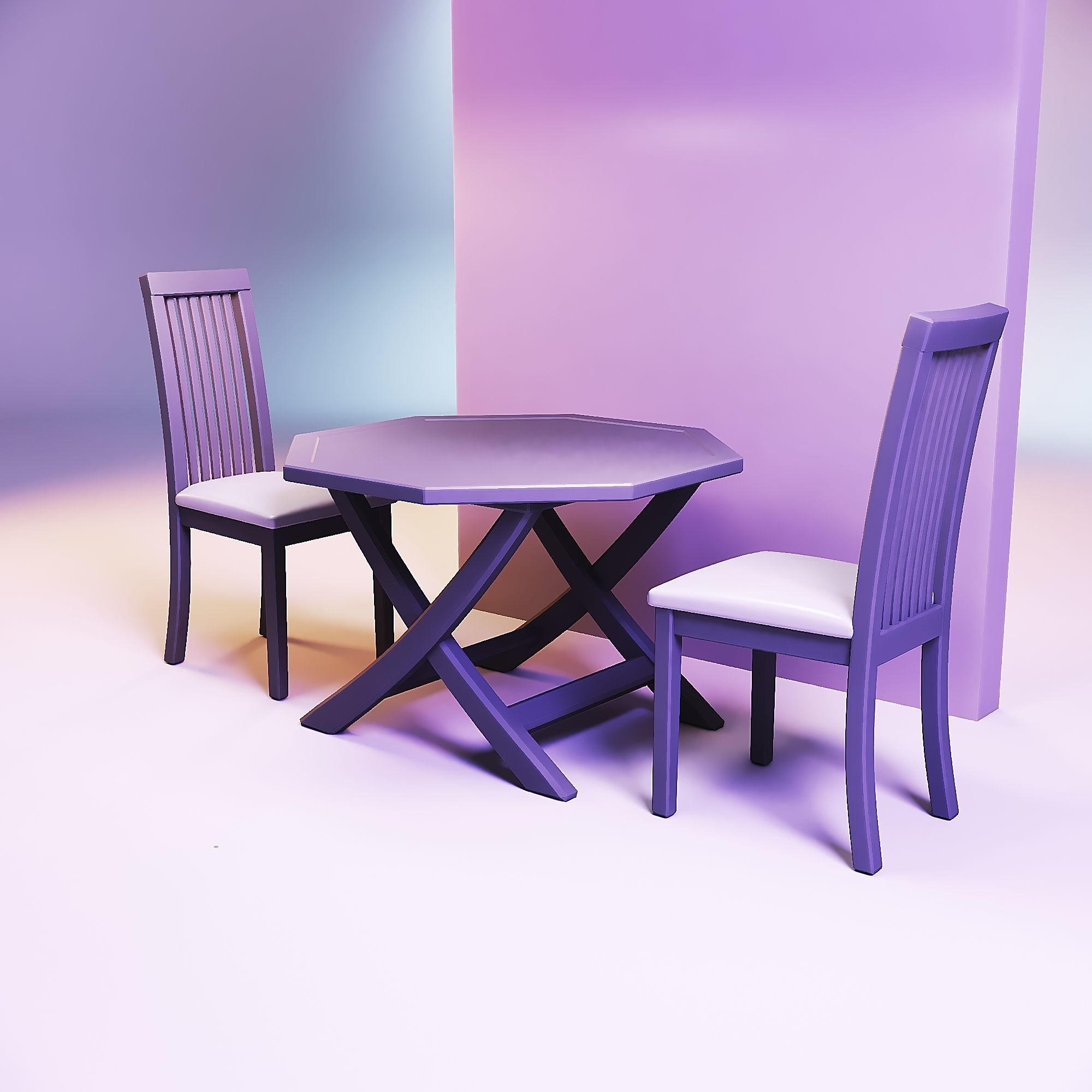 Farmhouse dining table and chairs 3D print model_1