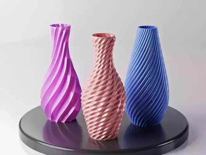 Set 3 3D Printed Flower Vases - Pot Decorative Of Home Gardening 3D print model