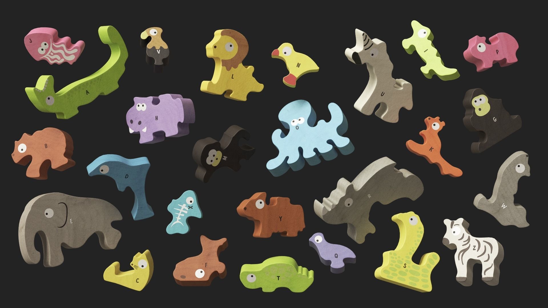 Alphabet Puzzle Educational Toys Low-poly 3D model_3