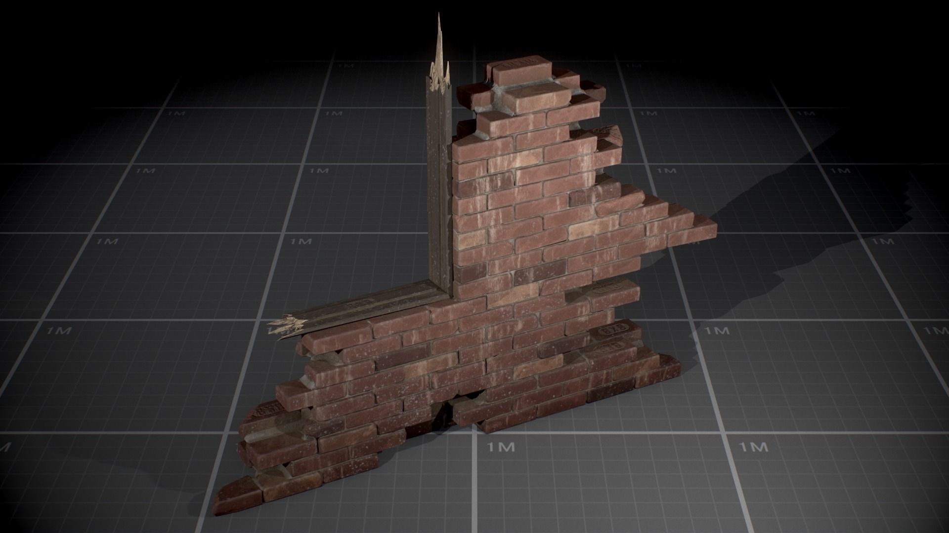 Broken Brick Walls batch01 Low-poly 3D model_7