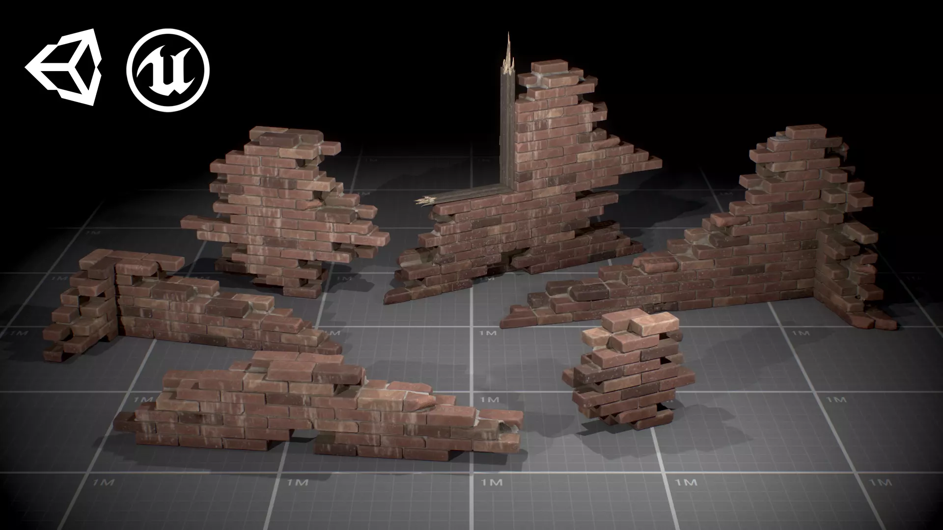 Broken Brick Walls batch01 Low-poly 3D model_0