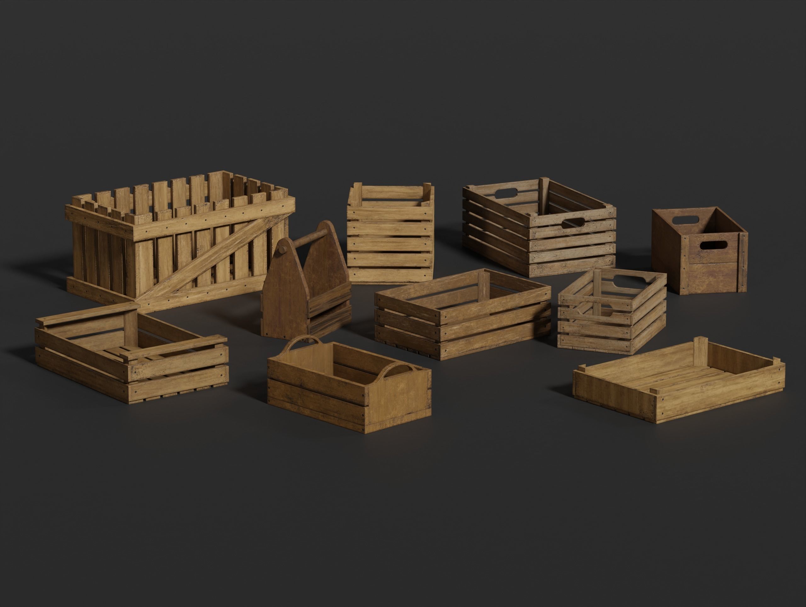 Wooden Crate Small Pack 2 PBR 10 Low-poly 3D model_1