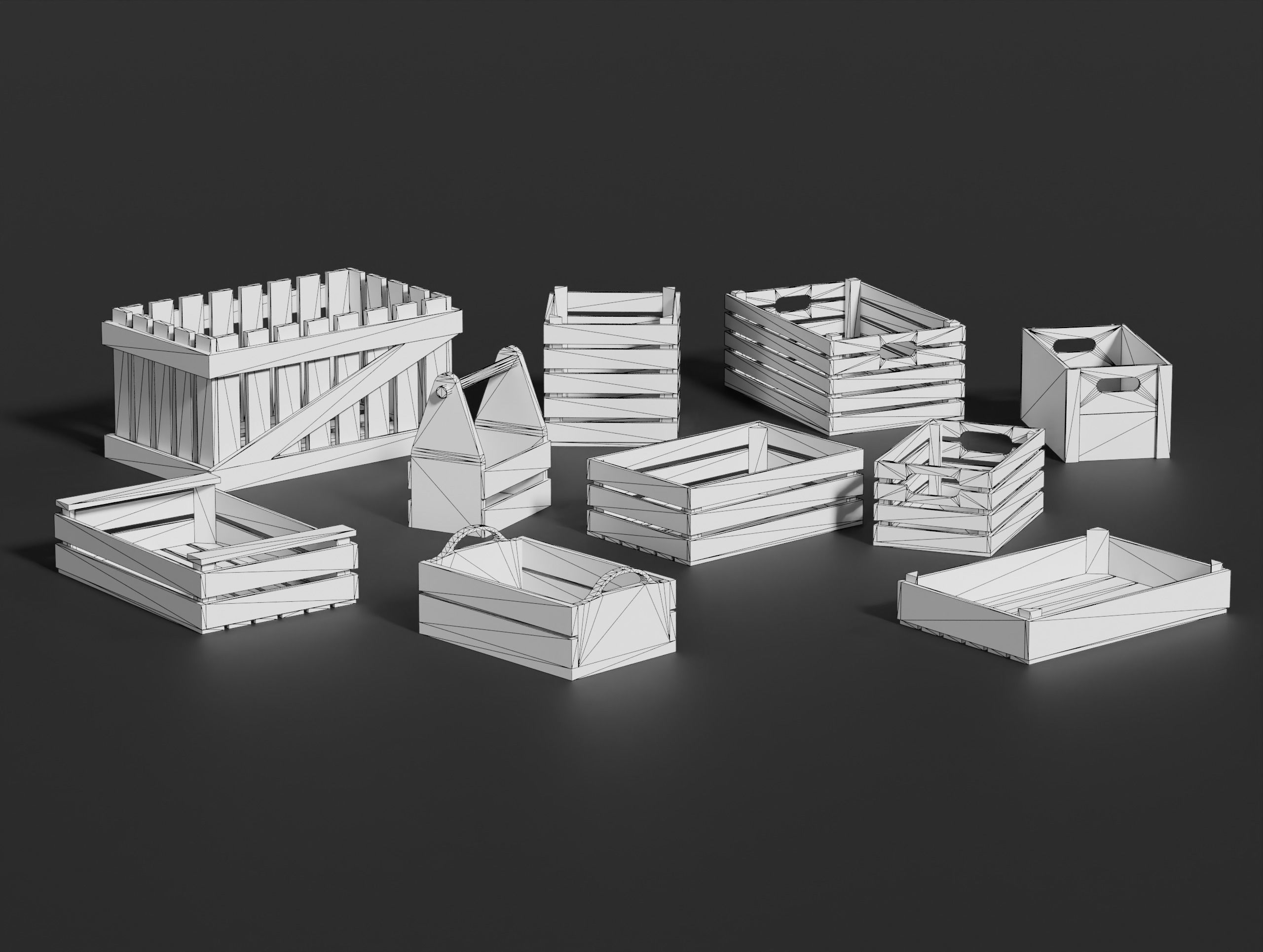 Wooden Crate Small Pack 2 PBR 10 Low-poly 3D model_4