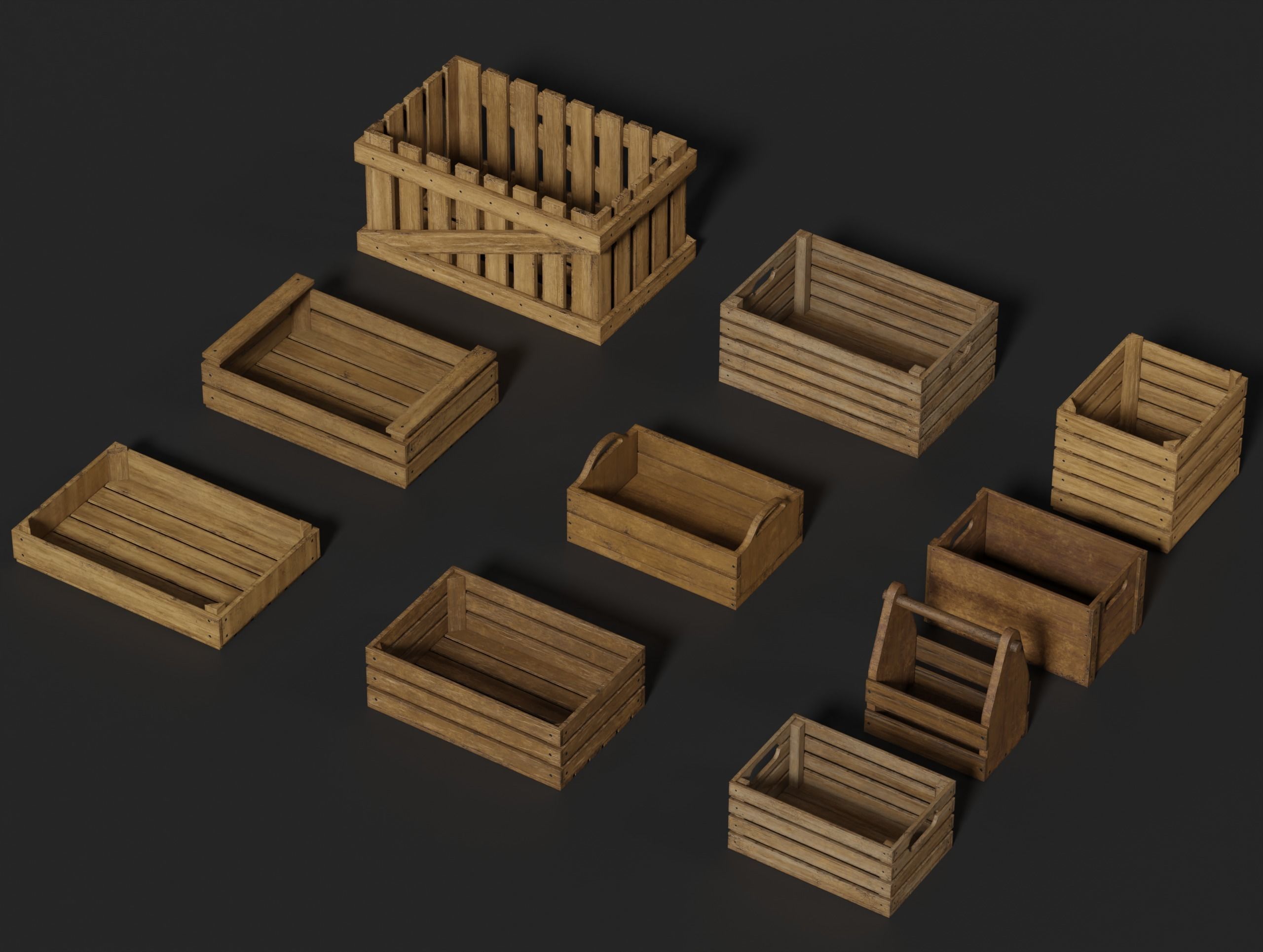 Wooden Crate Small Pack 2 PBR 10 Low-poly 3D model_3