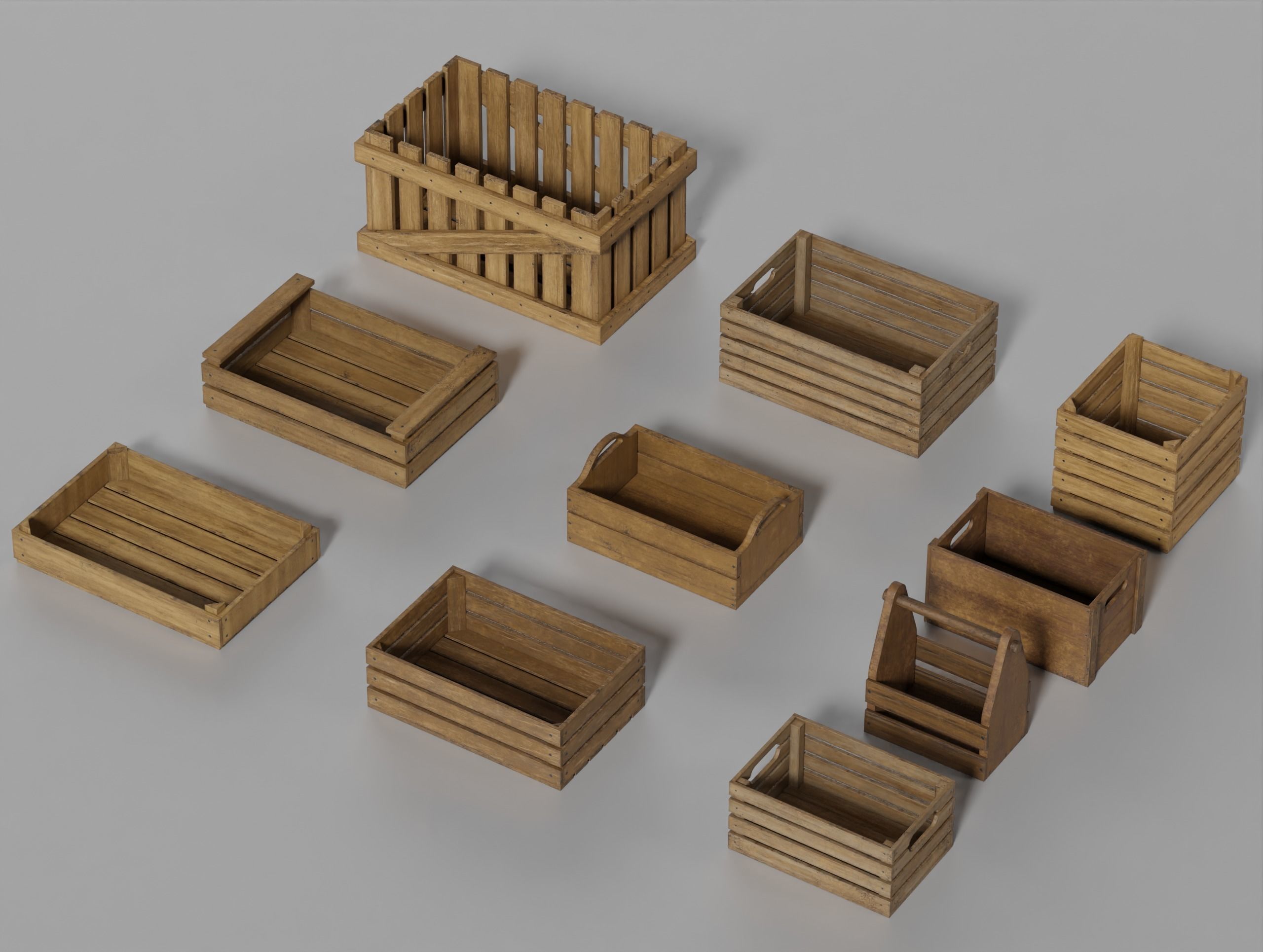 Wooden Crate Small Pack 2 PBR 10 Low-poly 3D model_2